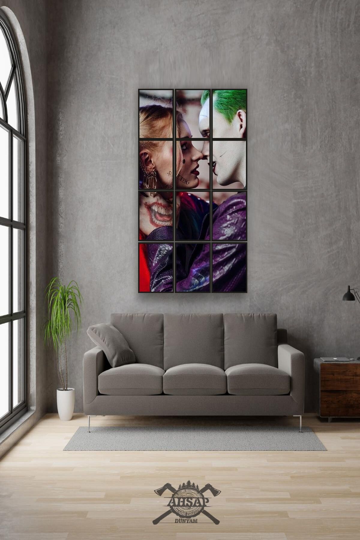 12 parça Joker Harley Quinn Aşk Çerçeve Görünümlü Mdf tablo Duvar Süsü Hediyelik Eşya (45cm x 85cm)