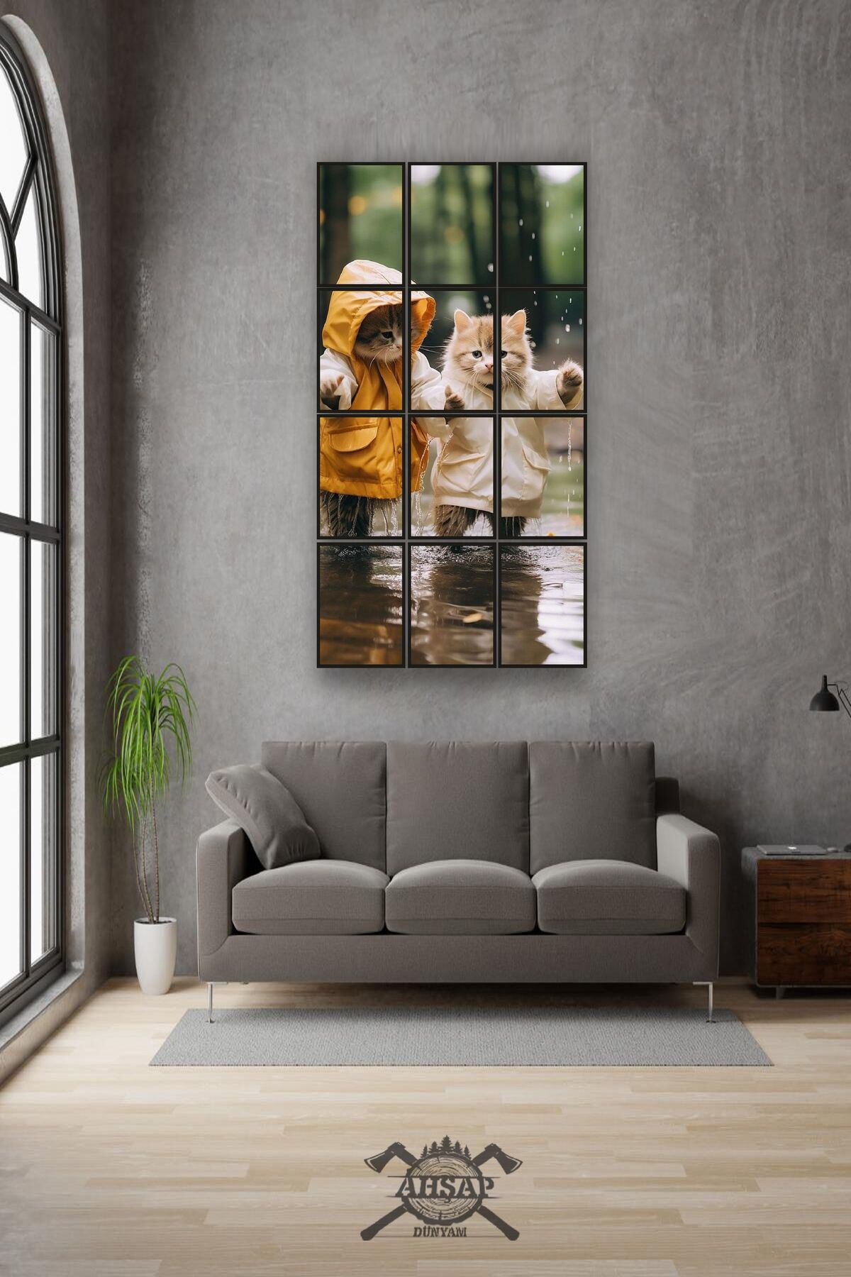 12 parça Güzel Kediler Çerçeve Görünümlü Mdf tablo Duvar Süsü Hediyelik Eşya (45cm x 85cm)