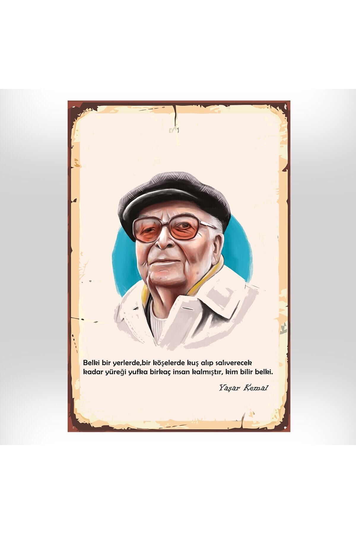 Yaşar Kemal Tasarımlı 20x30 Cm Retro Ahşap Tablo
