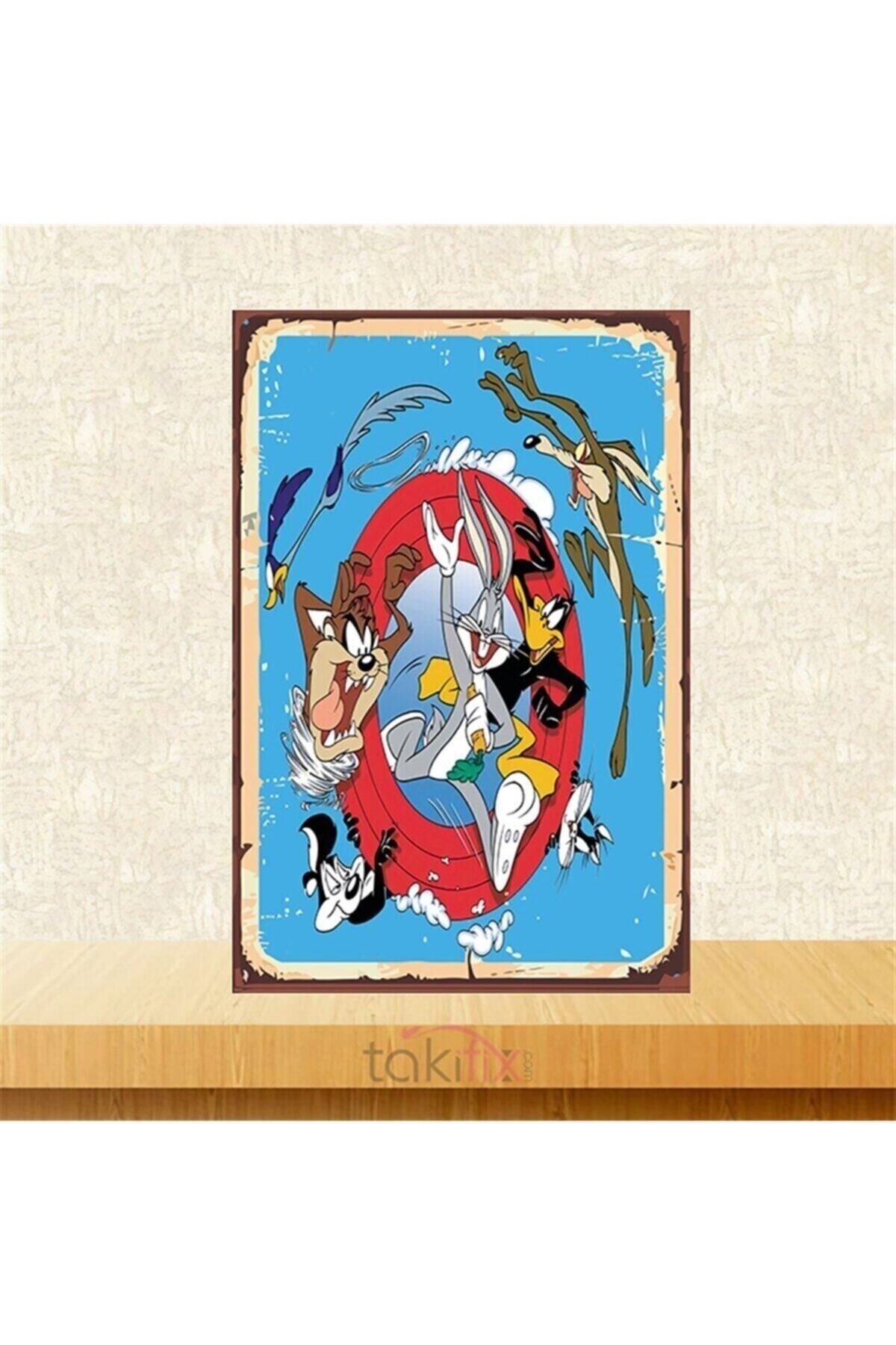 Çizgi Film Karakterleri Tasarımlı Retro Ahşap Poster 20x30 Cm