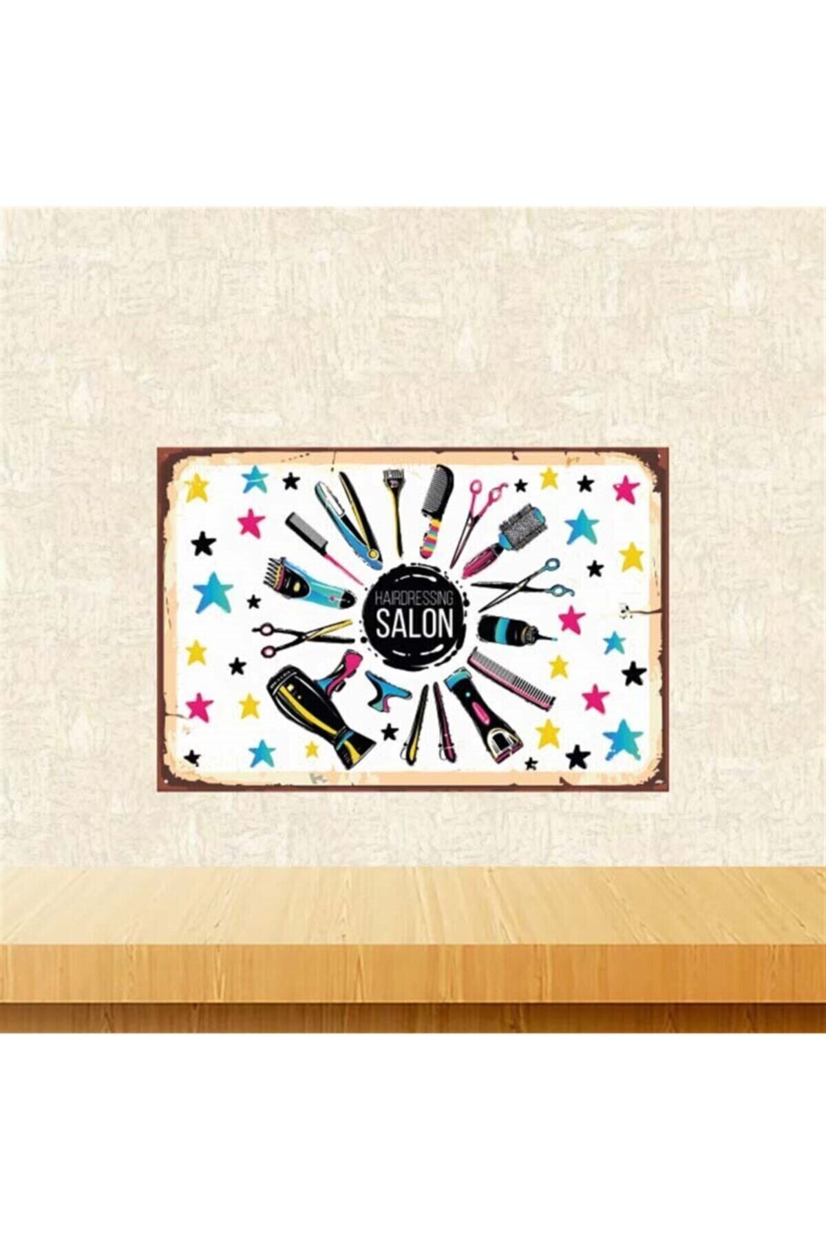 Beyaz Hairdressing Retro Ahşap Poster 20x30 cm