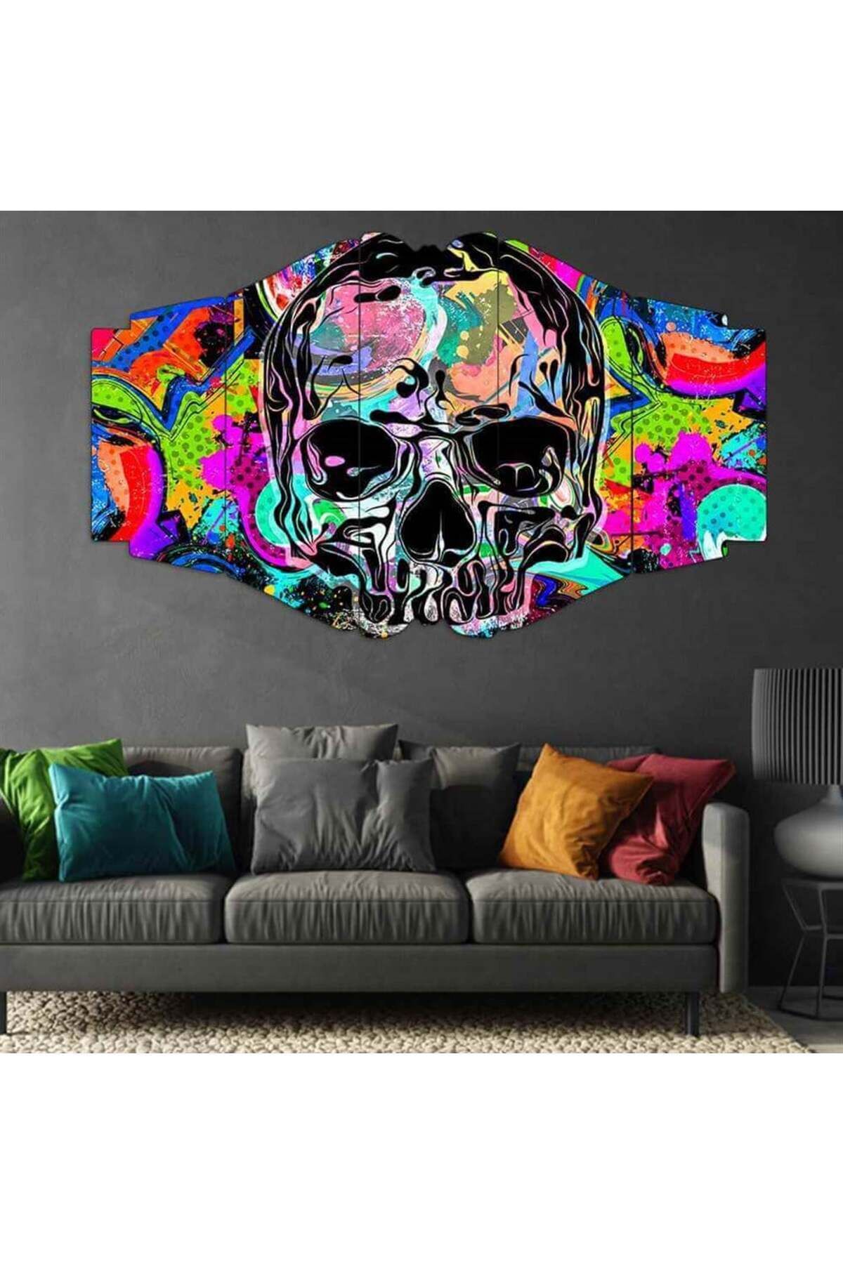 Psycho Neon Kafatası - 5 Parçalı Tablo