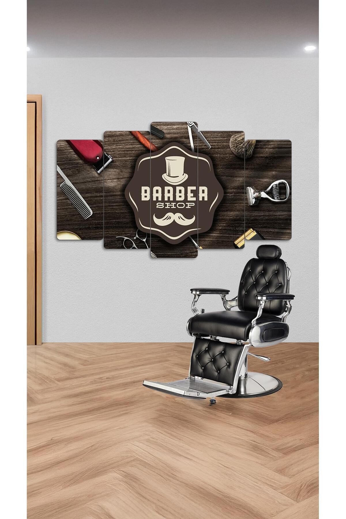Şapka ve Bıyık, Barber Shop - 5 Parçalı Berber Tablo