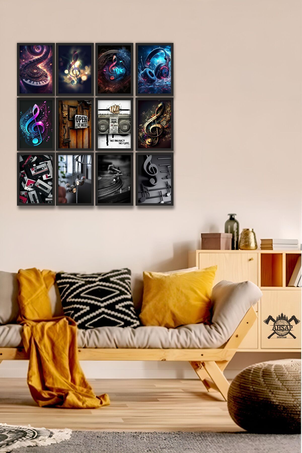 12 parça Müzik Kulaklıt Çerçeve Görünümlü Mdf tablo Duvar Süsü Hediyelik Eşya Sol Anahtar