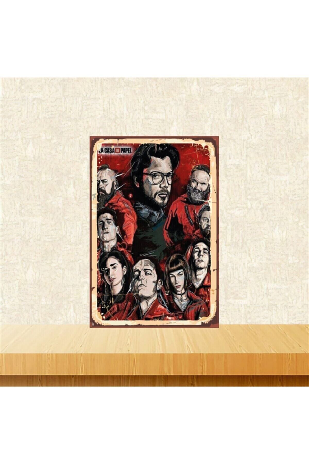 La Casa De Papel Oyuncuları 20-30 Cm Retro Ahşap Tablo Tkfx5056