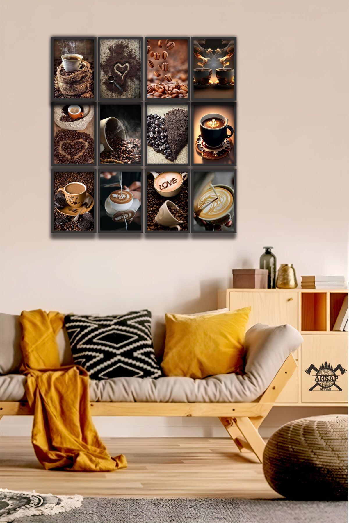 12 parça kahve Köşesi Çerçeve Görünümlü Mdf tablo Duvar Süsü Hediyelik Eşya coffee