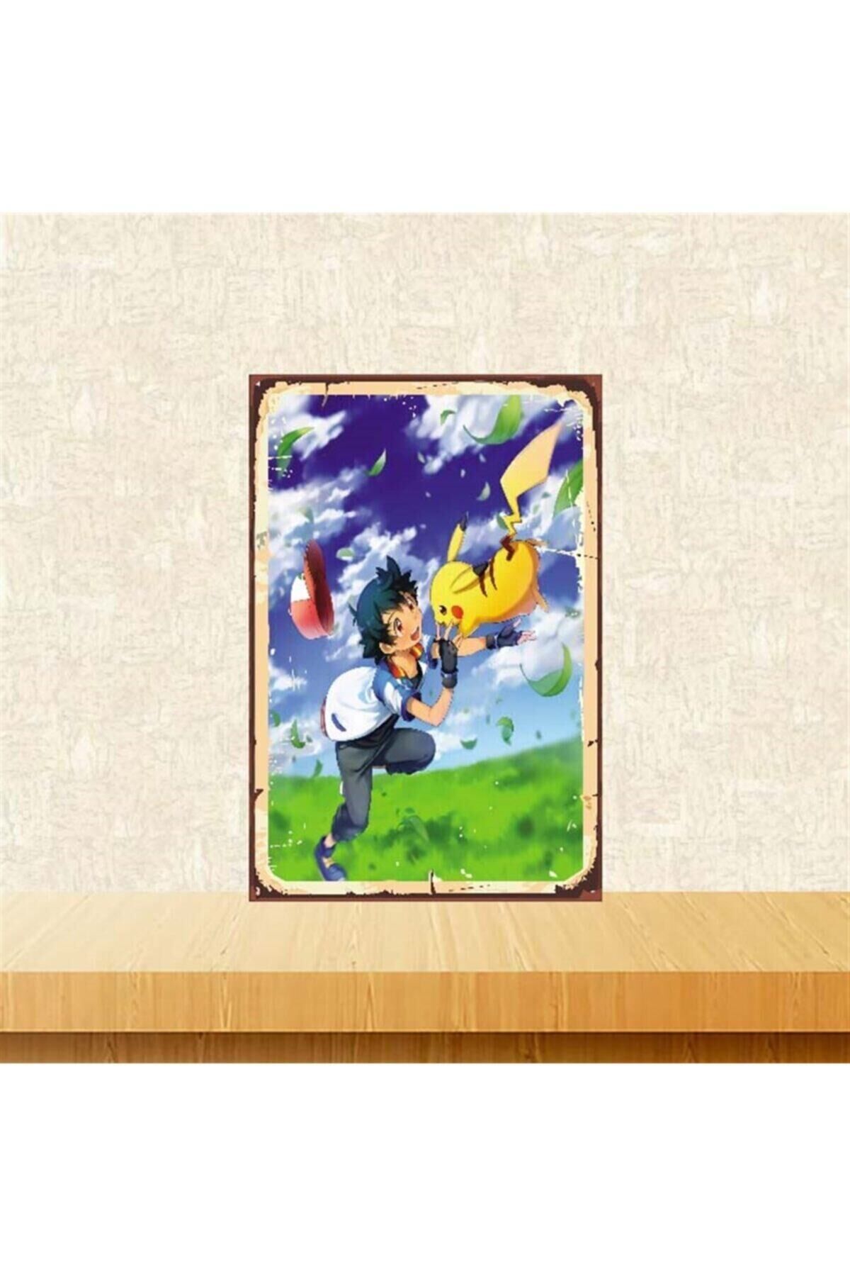 Pokémon Tasarımlı Retro Ahşap Poster 20x30 cm