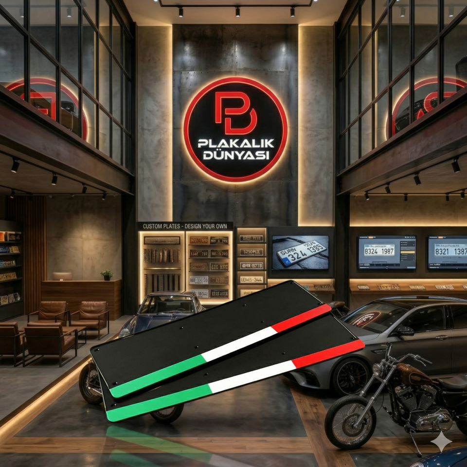 İtalyan Pleksi Plakalık Ön Arka Uyumlu Takım – 3D Piano Black Lazer Kesim