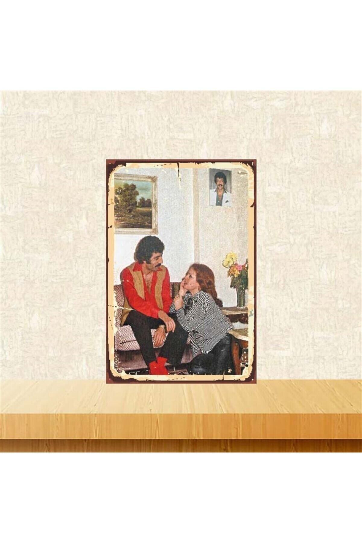 Müslüm Gürses Ve Muhterem Nur 20-30 Cm Retro Ahşap Poster Tkfx3812