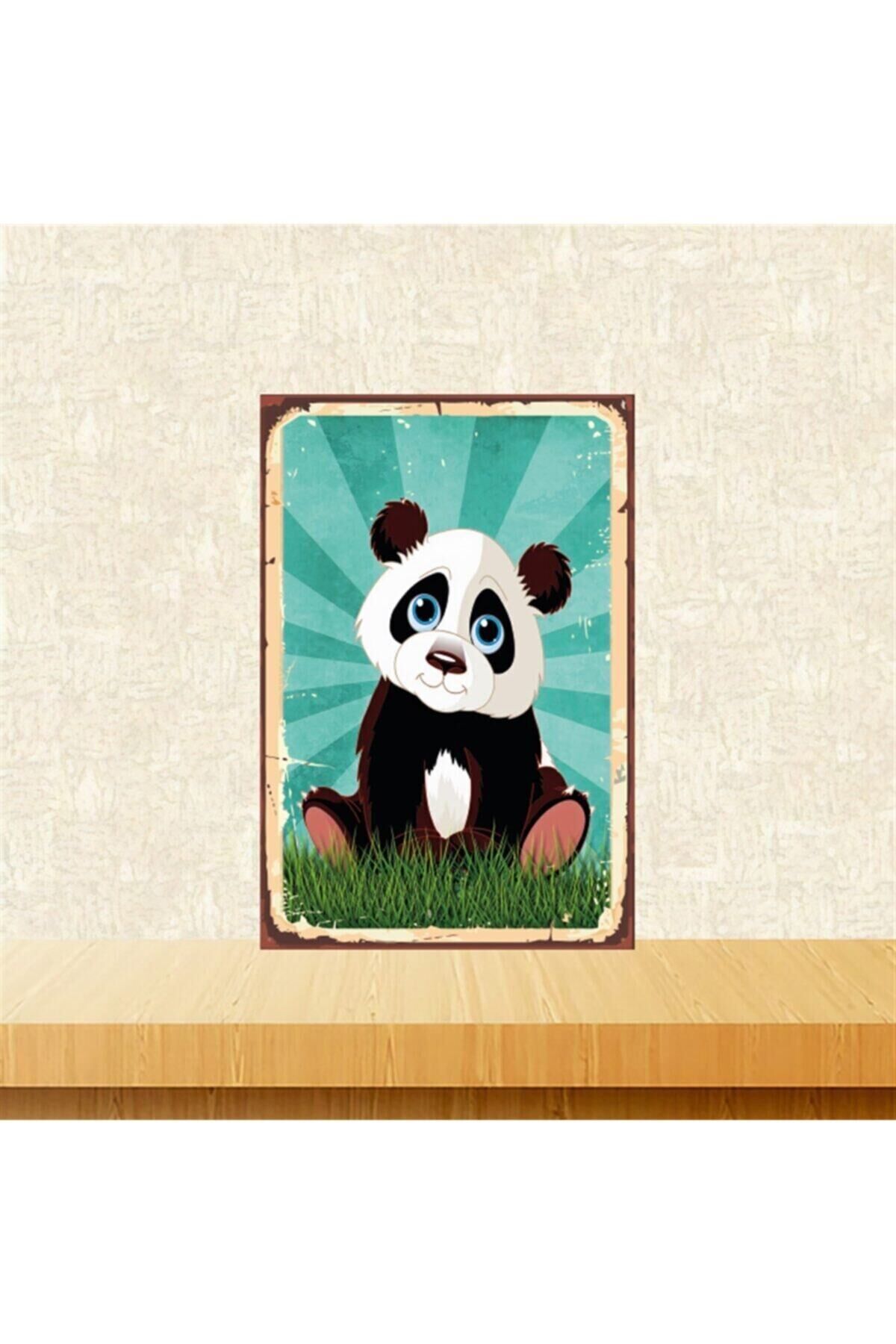 Panda Tasarımlı Retro Ahşap Tablo Tkfx5855 20-30 Cm