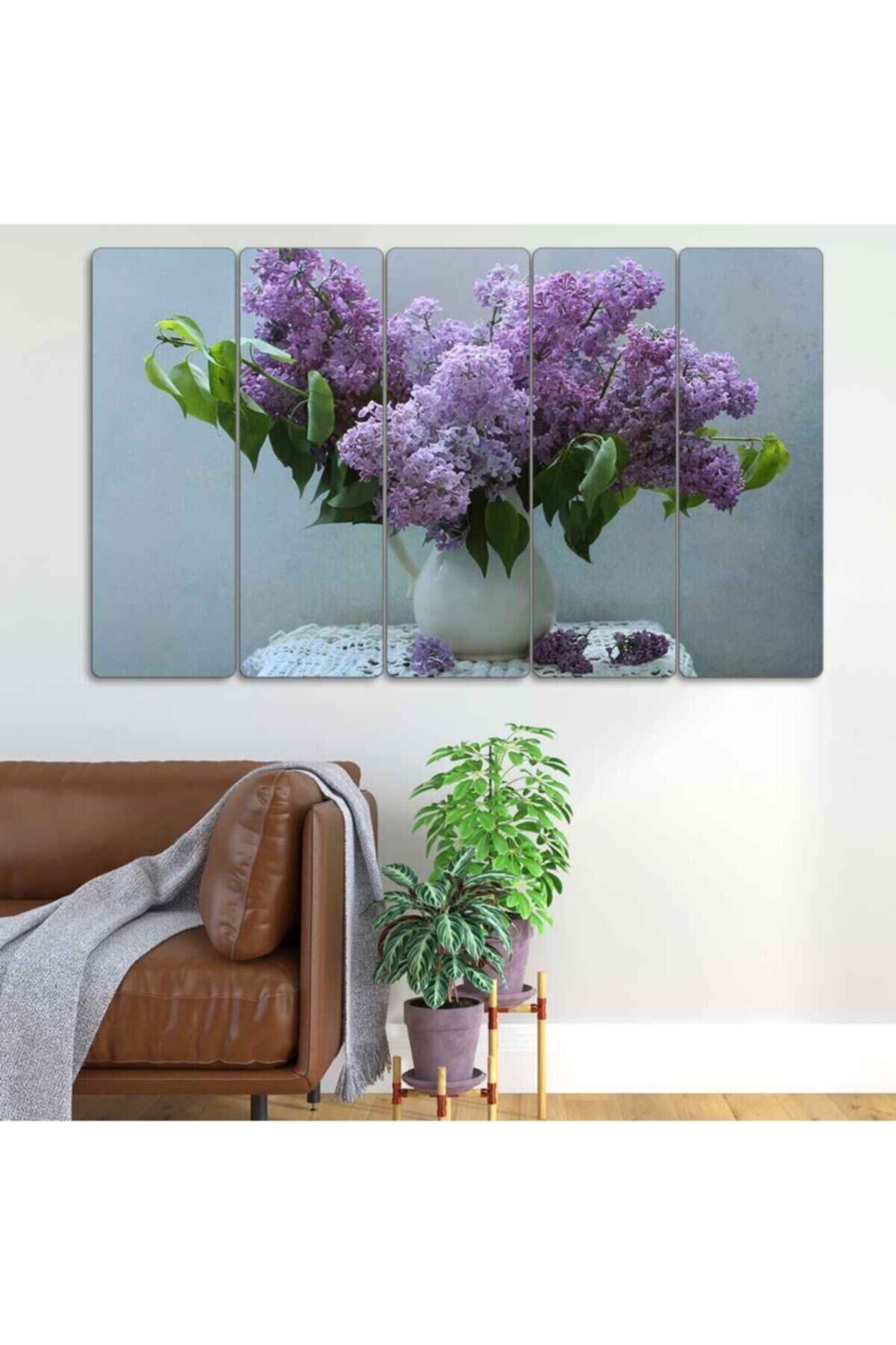 Mor Saksıda Çiçek - 5 Parçalı Tablo
