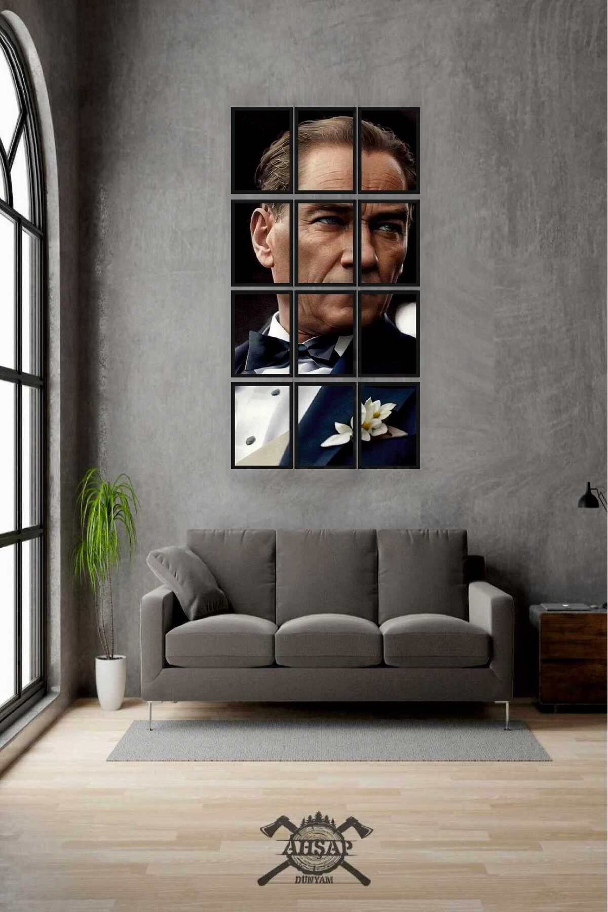 12 parça Puzzle Yeni Atatürk ATAM Çerçeve Görünümlüı Mdf tablo Duvar Süsü Hediyelik Eşya