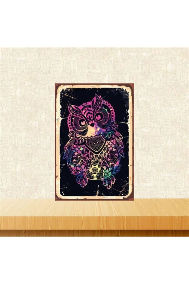 Neon Baykuş Tasarımlı 20-30 Cm Retro Ahşap Tablo Tkfx5308