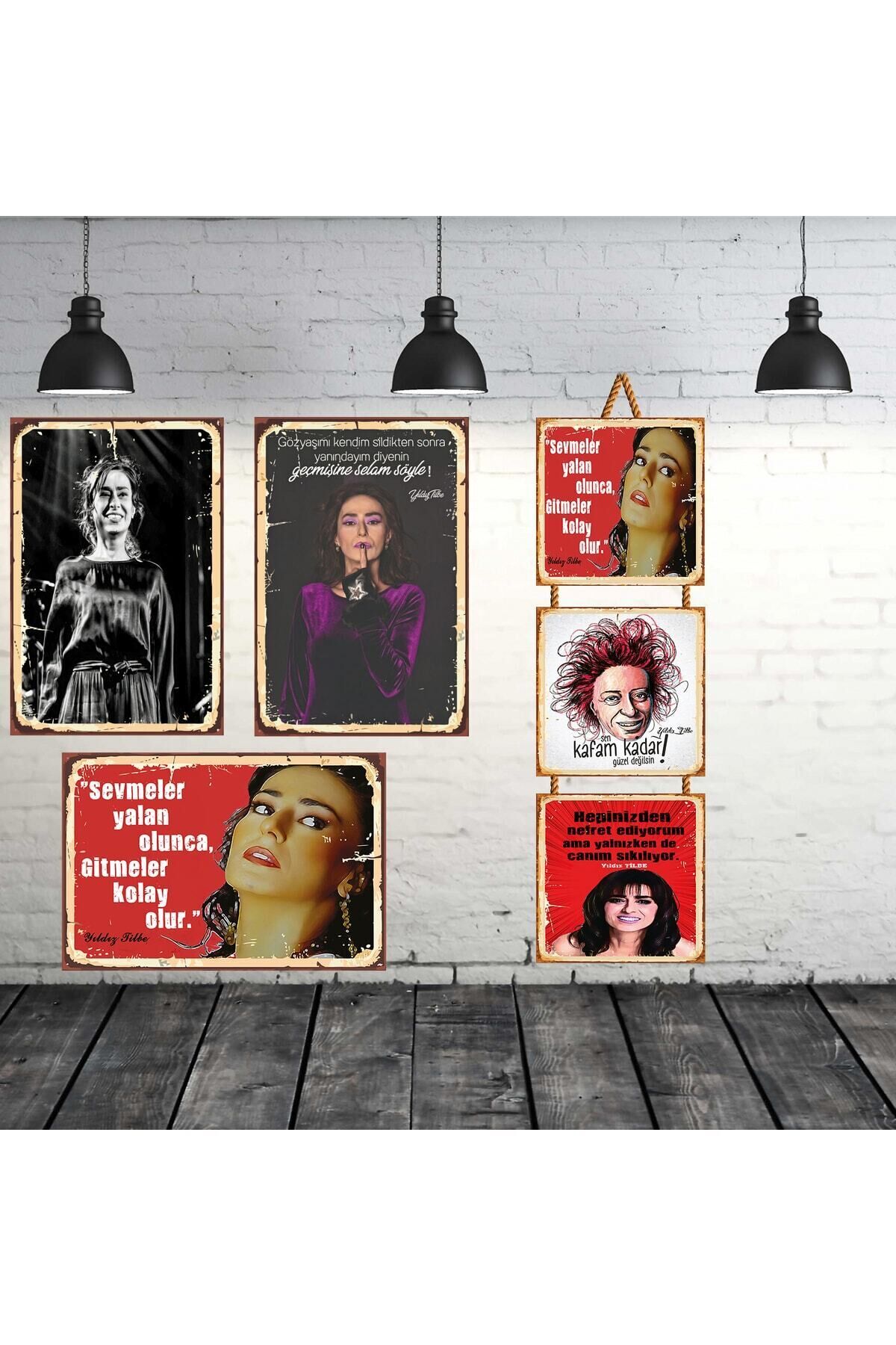 Yıldız Tilbe Seti 3 Adet 20x30 Cm 1 Adet 15x15 Cm Retro Ahşap Tablo