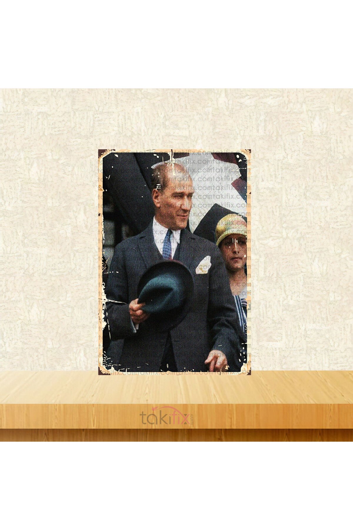 Mustafa Kemal Atatürk Tasarımlı 20x30 Cm Retro Ahşap Tablo