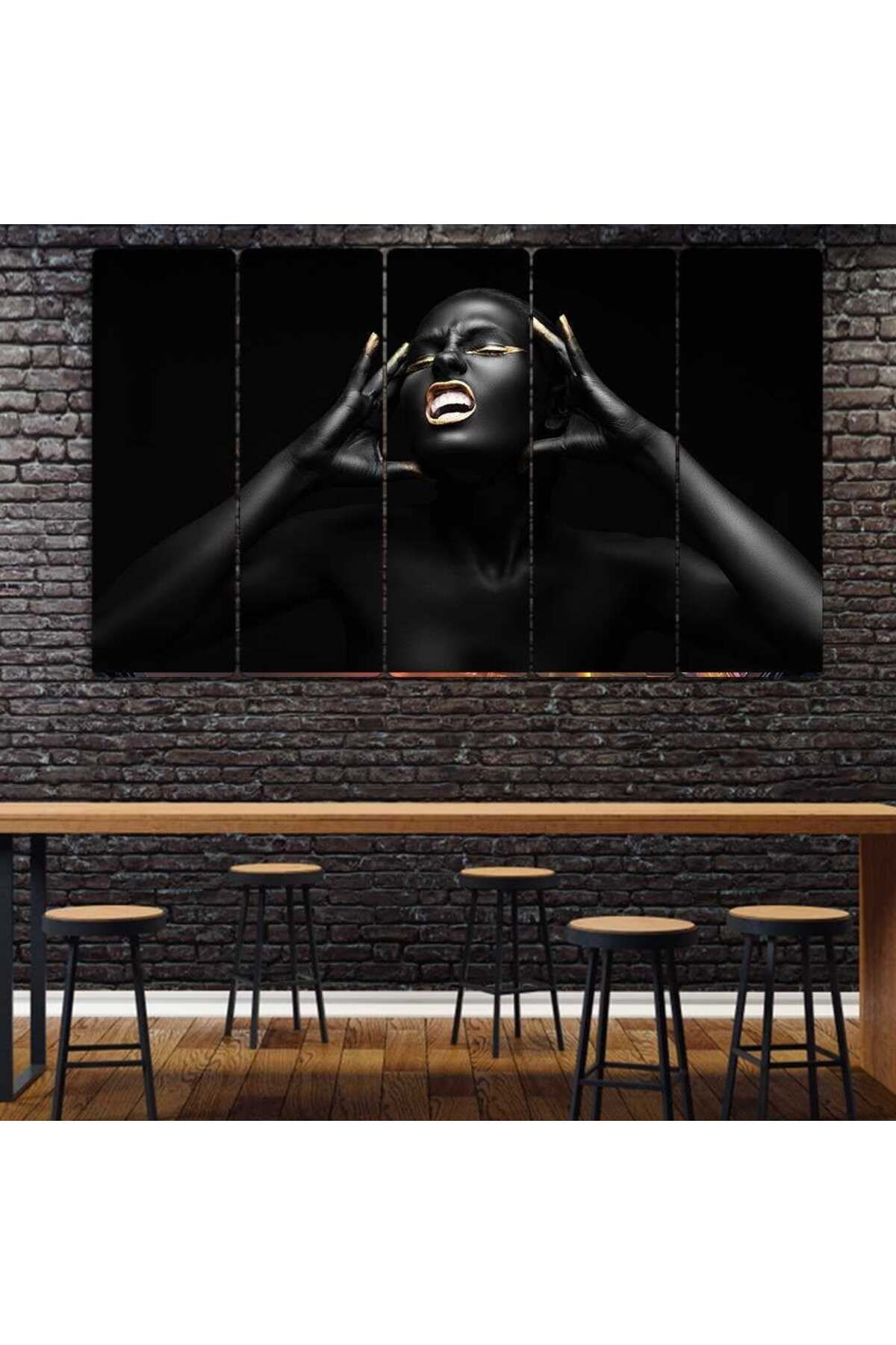 Siyahi Kadın, Gold, Sessiz Çığlık - 5 Parçalı Tablo