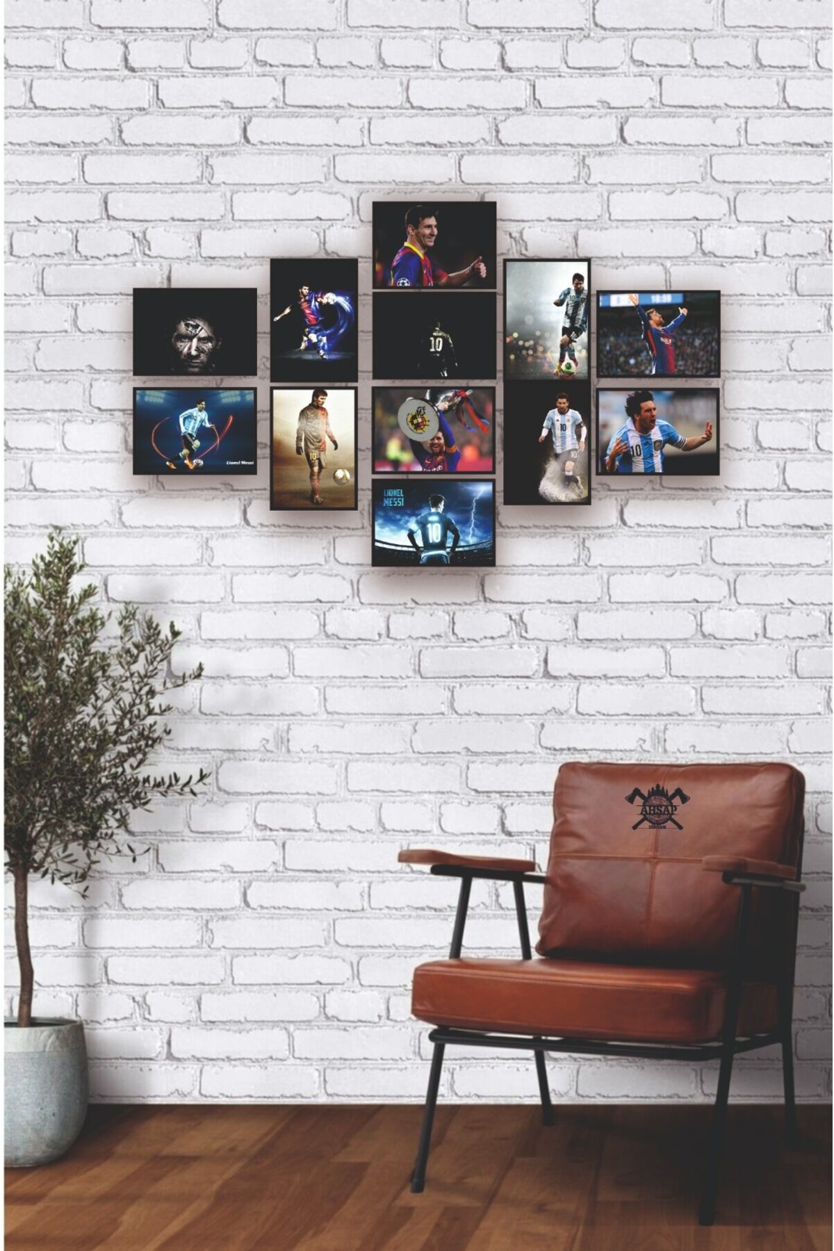 12'li Set Çerçeve Görünümlü Lionel Messi fotoğrafları 12li Mdf tablo