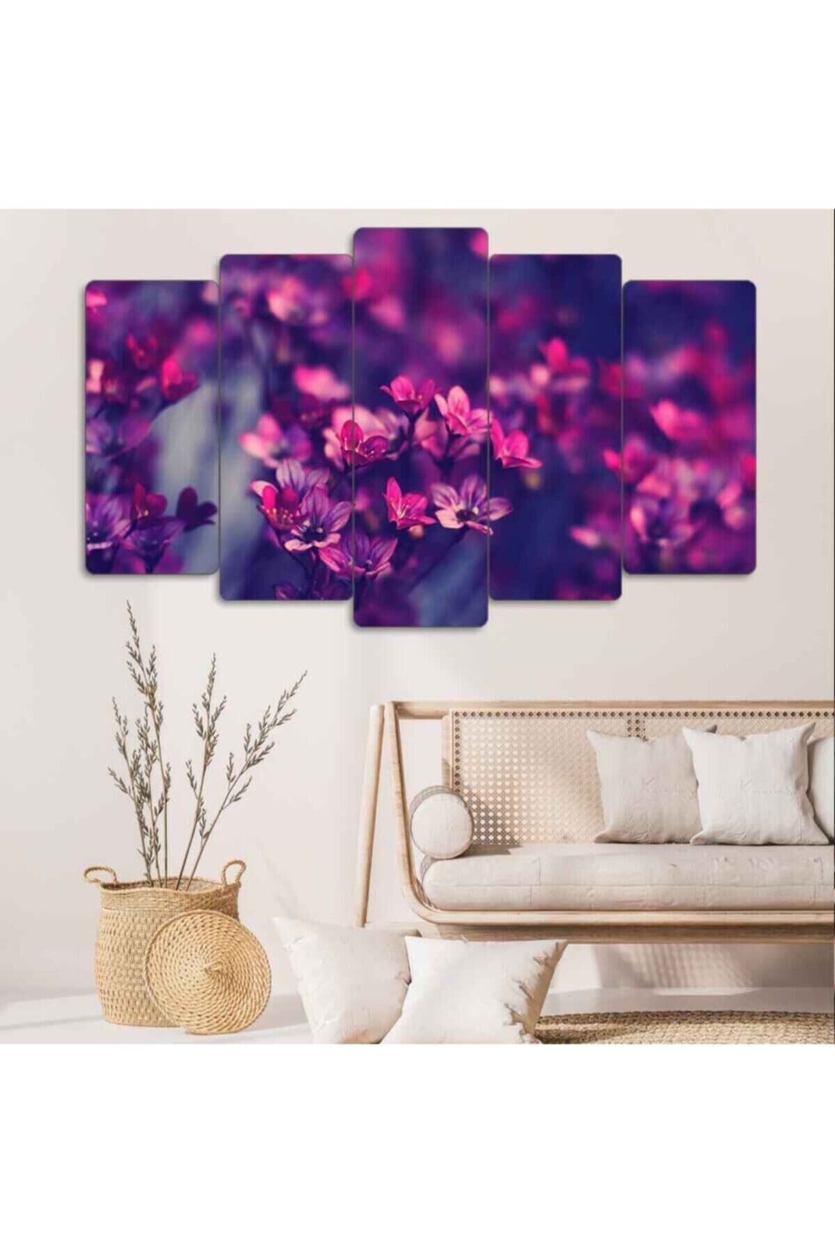 Pembe Çiçekler 5 Parçalı Tablo