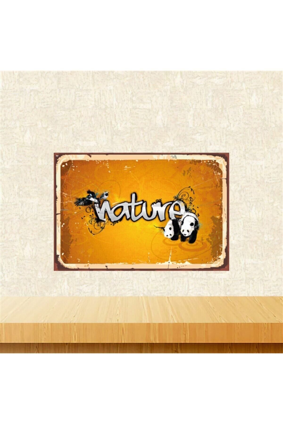 Nature Panda Tasarımlı 20-30 cm Retro Ahşap Tablo Tkfx5418