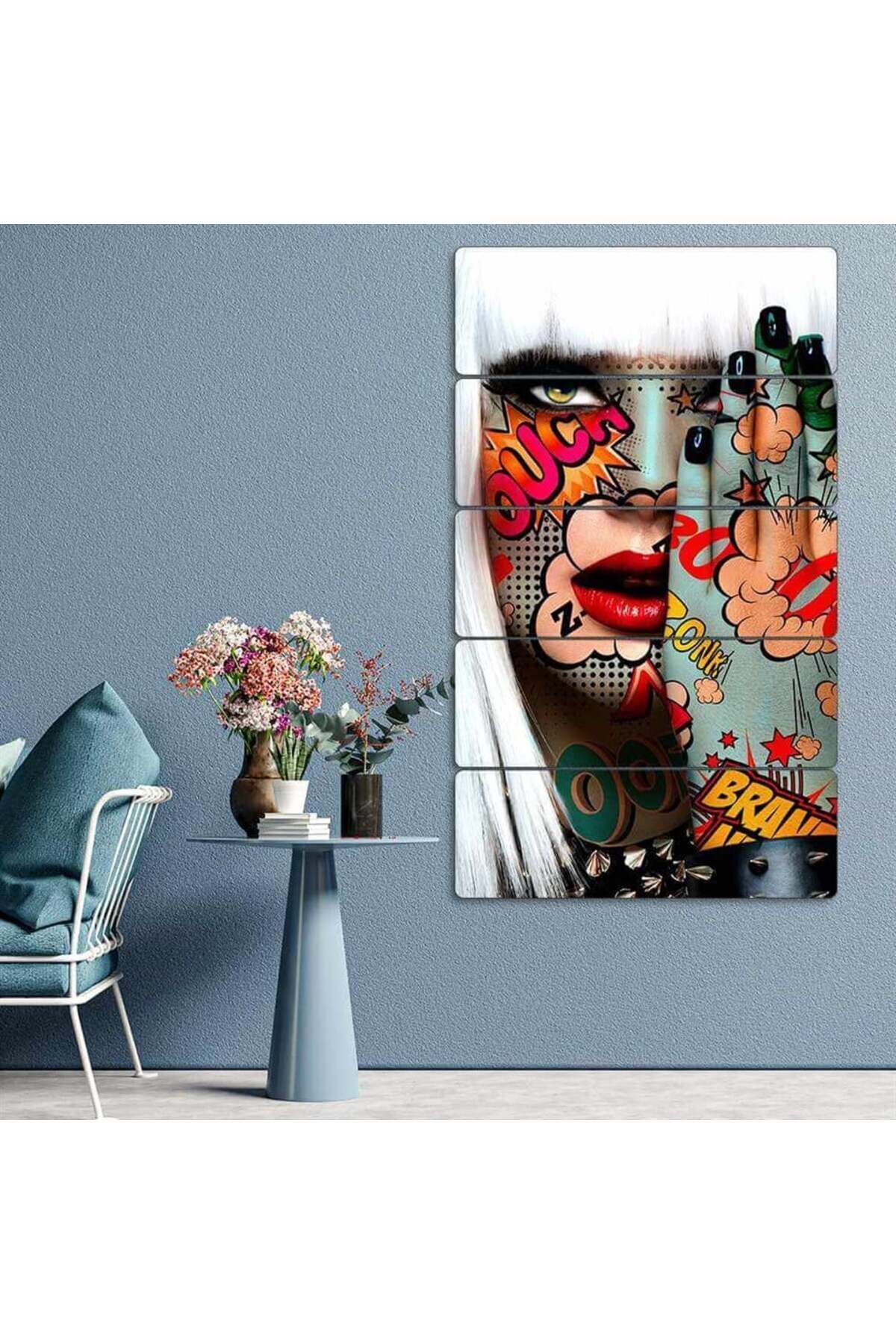 Popart Dövmeli Kadın - 5 Parçalı Tattoo Tablo