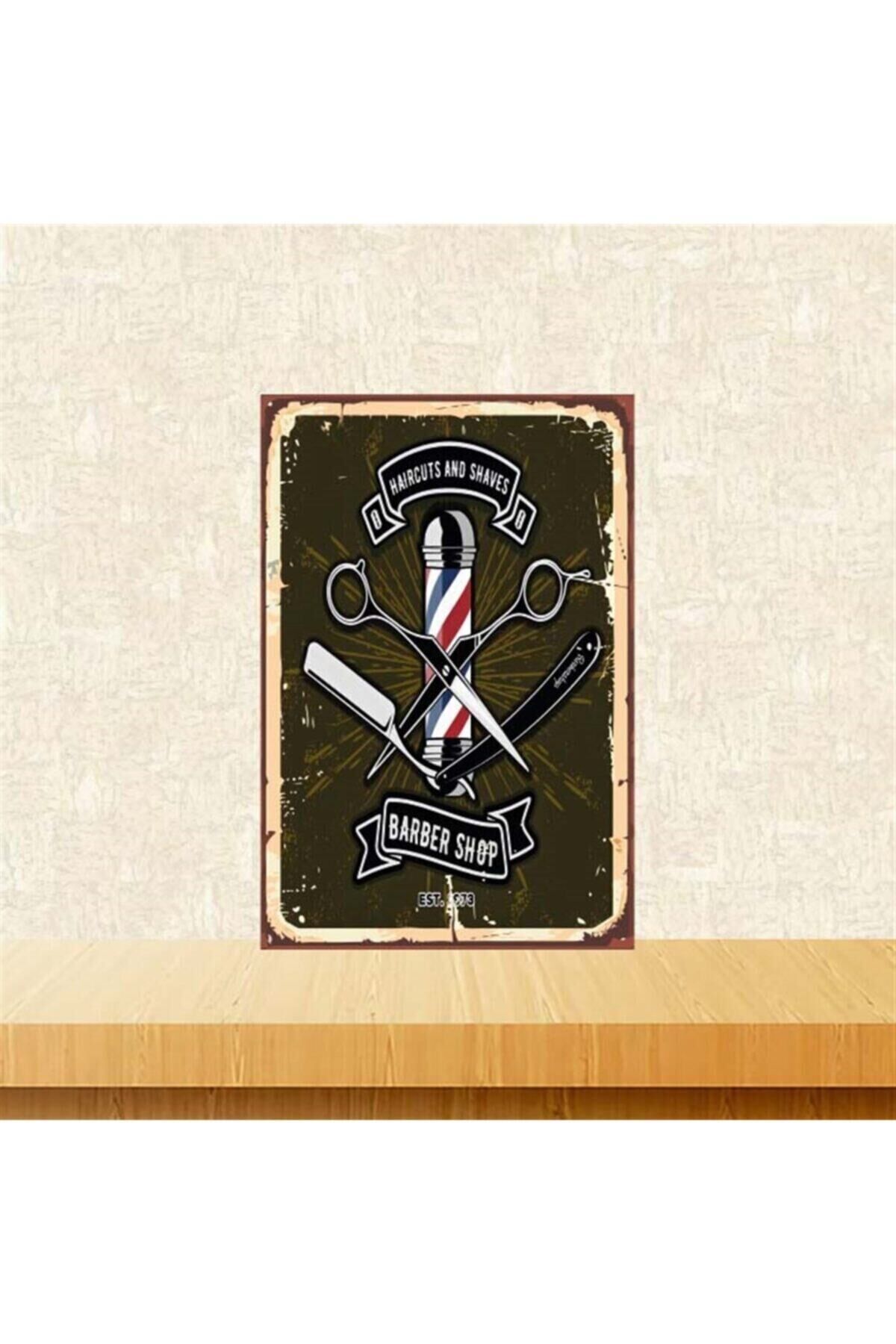Barber Shop 20-30 cm Retro Ahşap Poster Tkfx4209