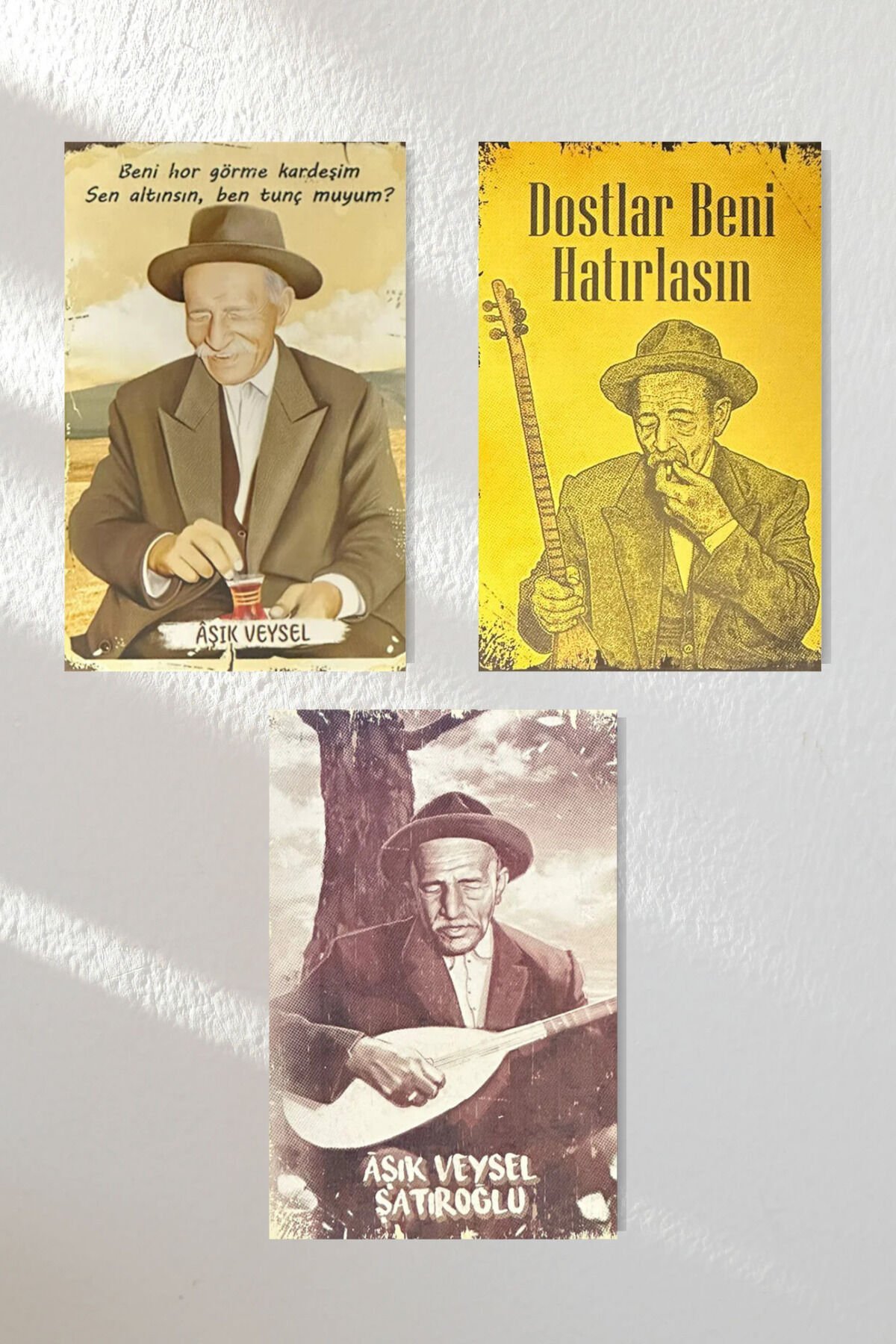 ''aşık Veysel'' Ahşap Poster Üçlü Set 20*15 Cm