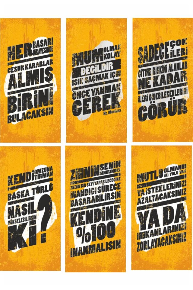 Vintage Tarz Cesaret Sözleri Duvar Yazışarı 6lı Mini Retro Ahşap Poster Seti