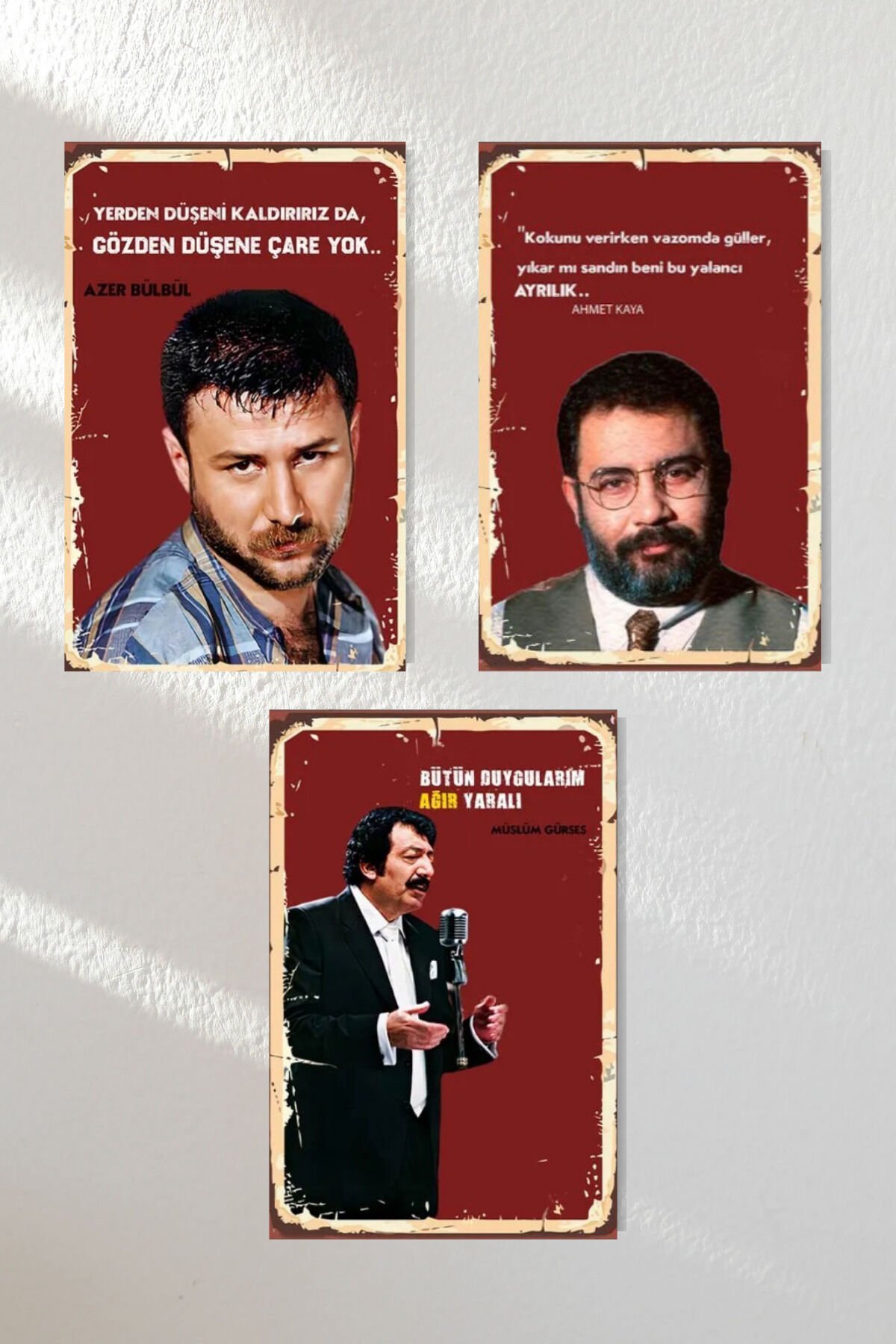 ''Müslüm Baba'' ''Azer Bülbül'' ''Ahmet Kaya'' Ahşap Poster Üçlü Set 20*30 cm