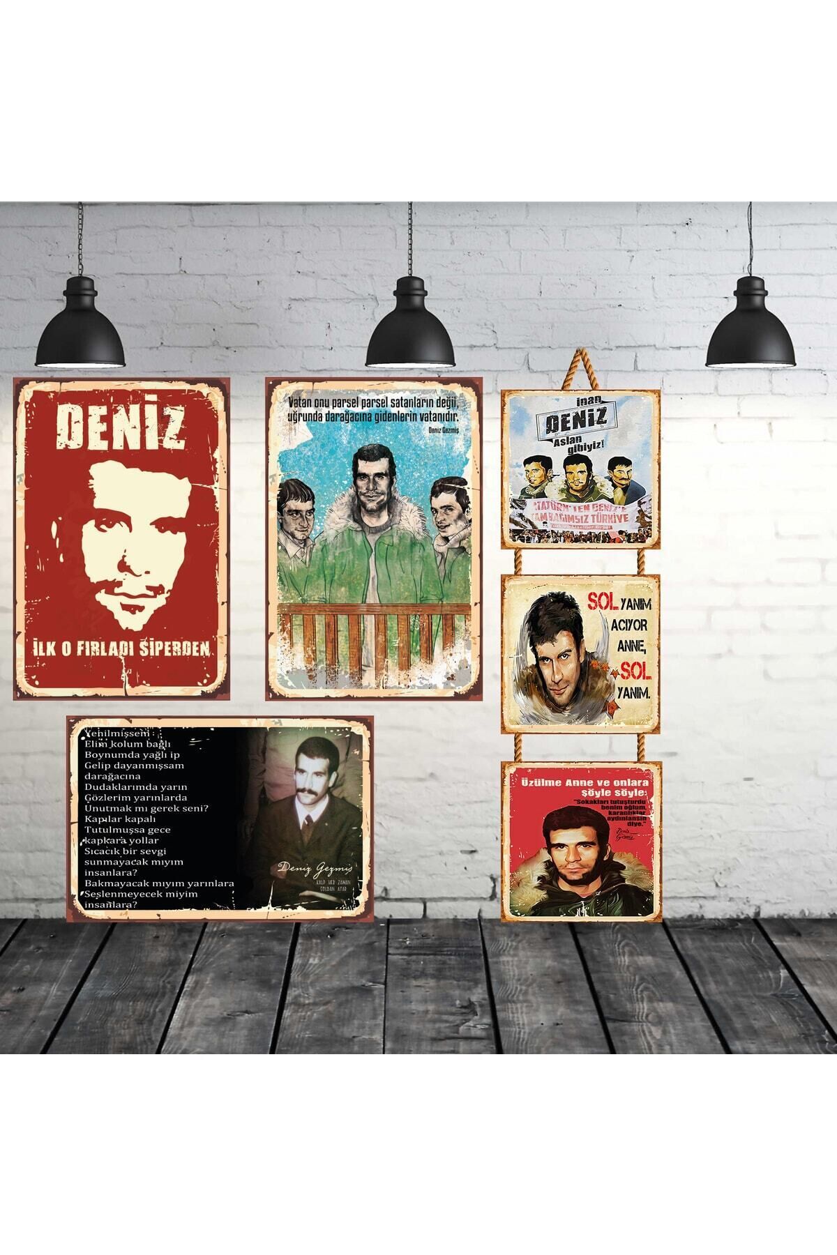 Deniz Gezmiş Sözleri Seti 3 Adet 20x30 Cm 3 Adet 15x15 Cm Retro Ahşap Tablo