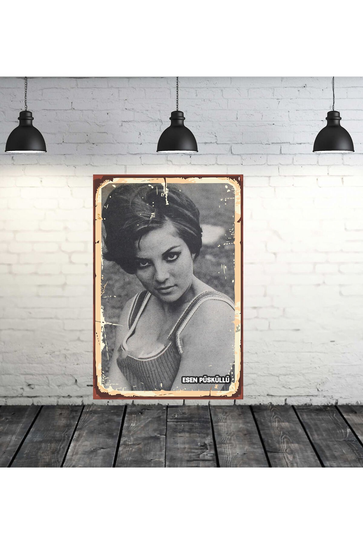 Esen Püsküllü Yeşilçam Tasarımlı Siyah Beyaz 20x30 Cm Retro Ahşap Tablo