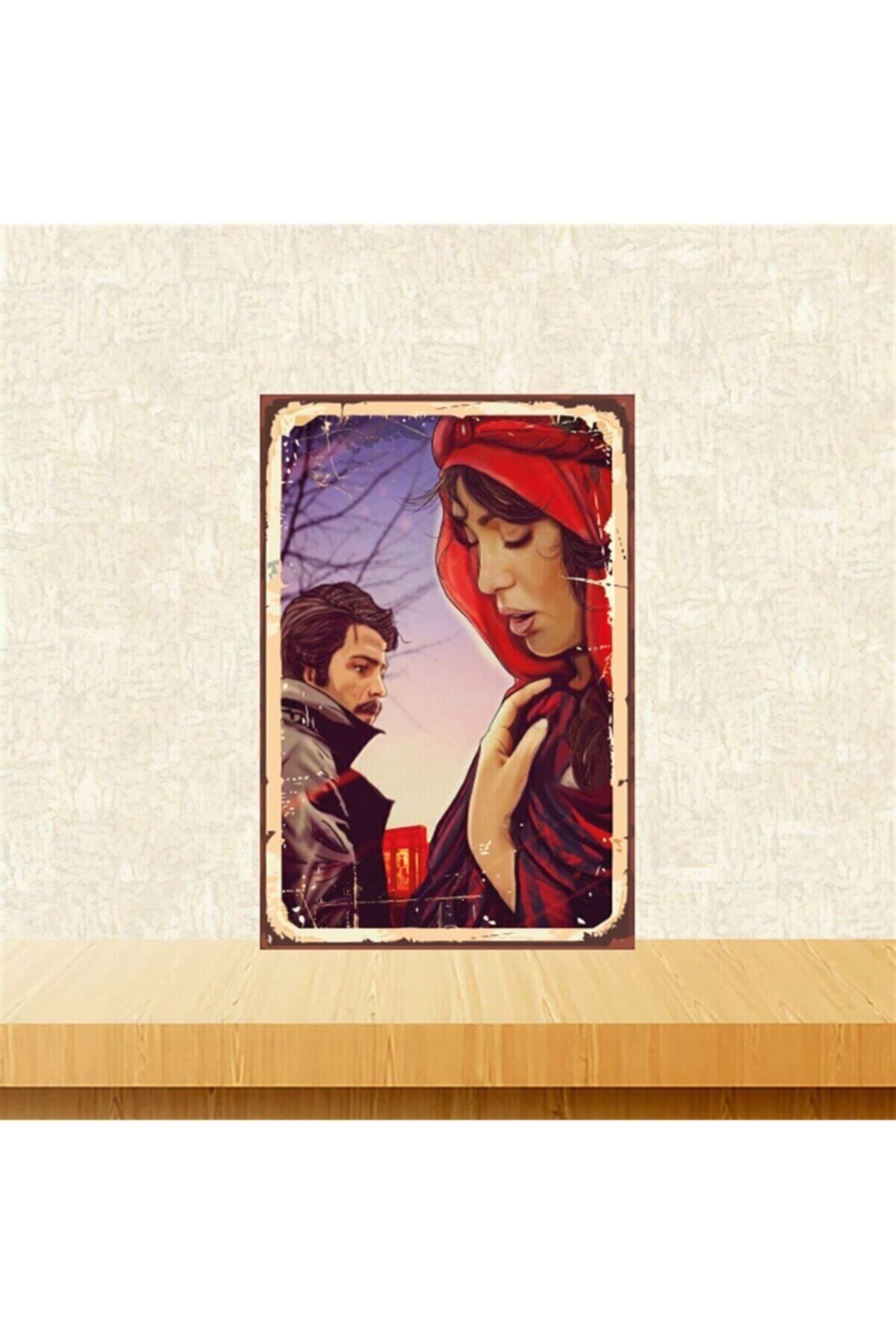 Selvi Boylu Al Yazmalım 20-30 Cm Retro Ahşap Tablo Tkfx4991