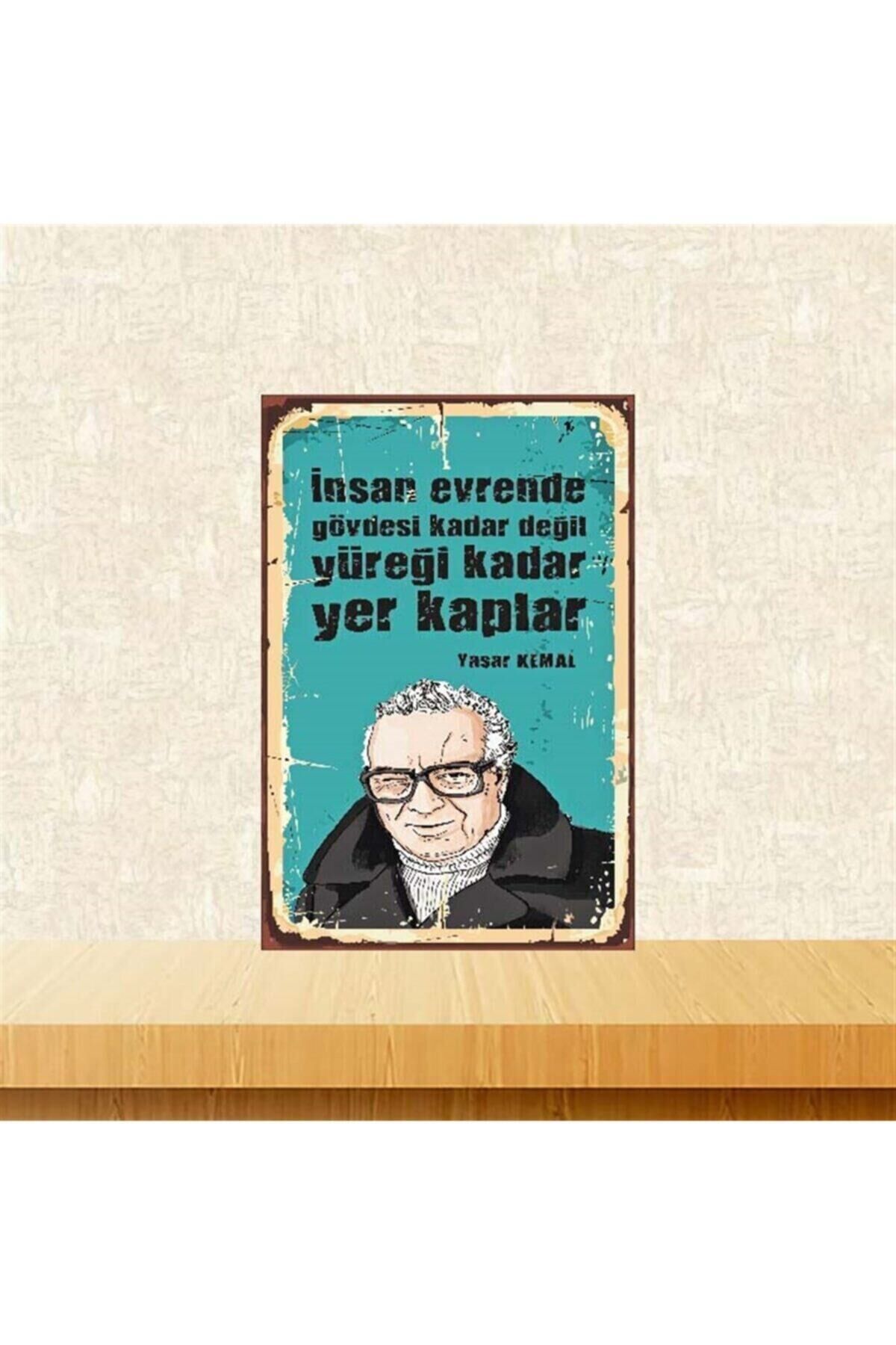 Yüreği Kadar Yer Kaplar Yaşar Kemal 20-30 Cm Retro Ahşap Poster