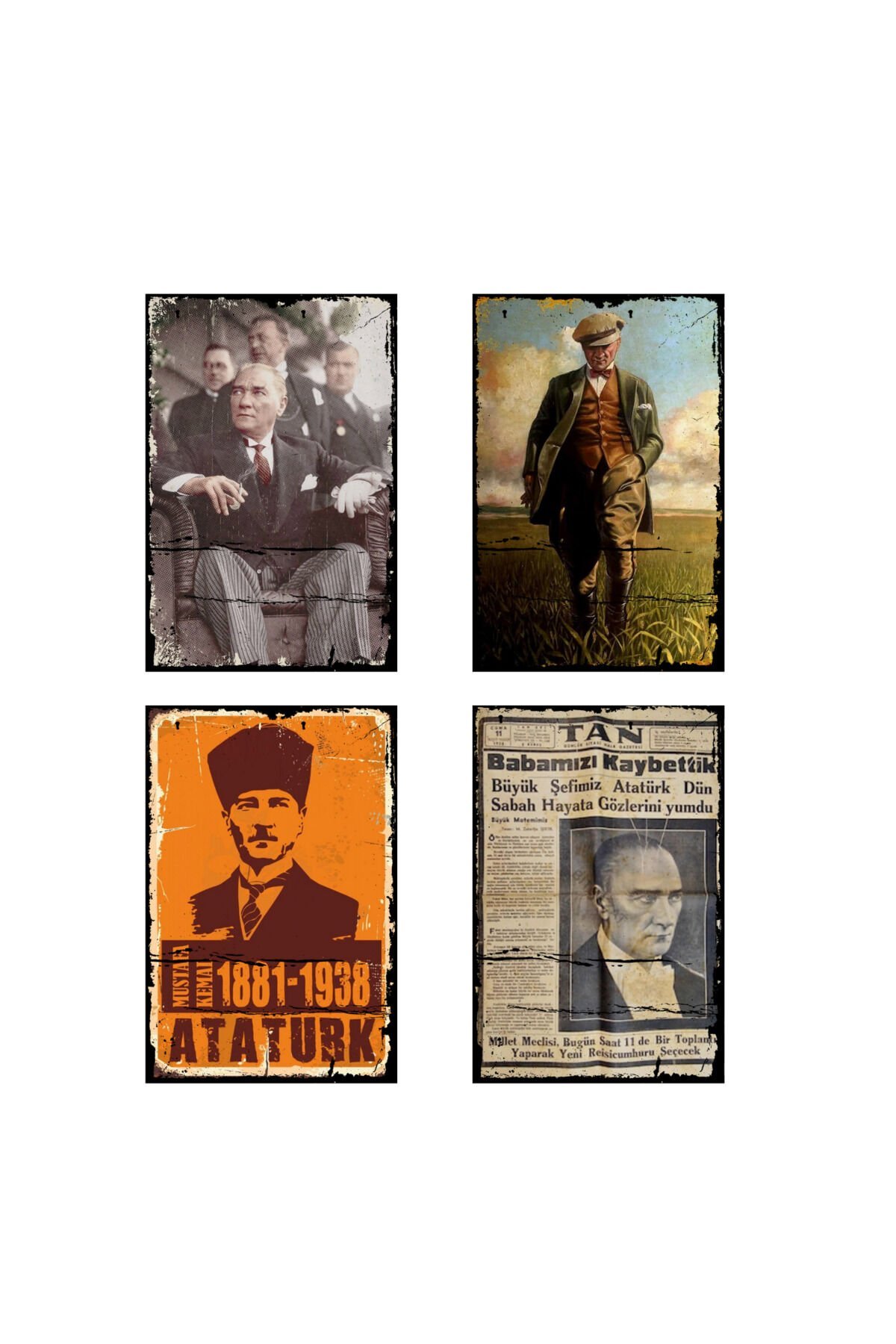 Atatürk 4'lü Retro Ahşap Poster