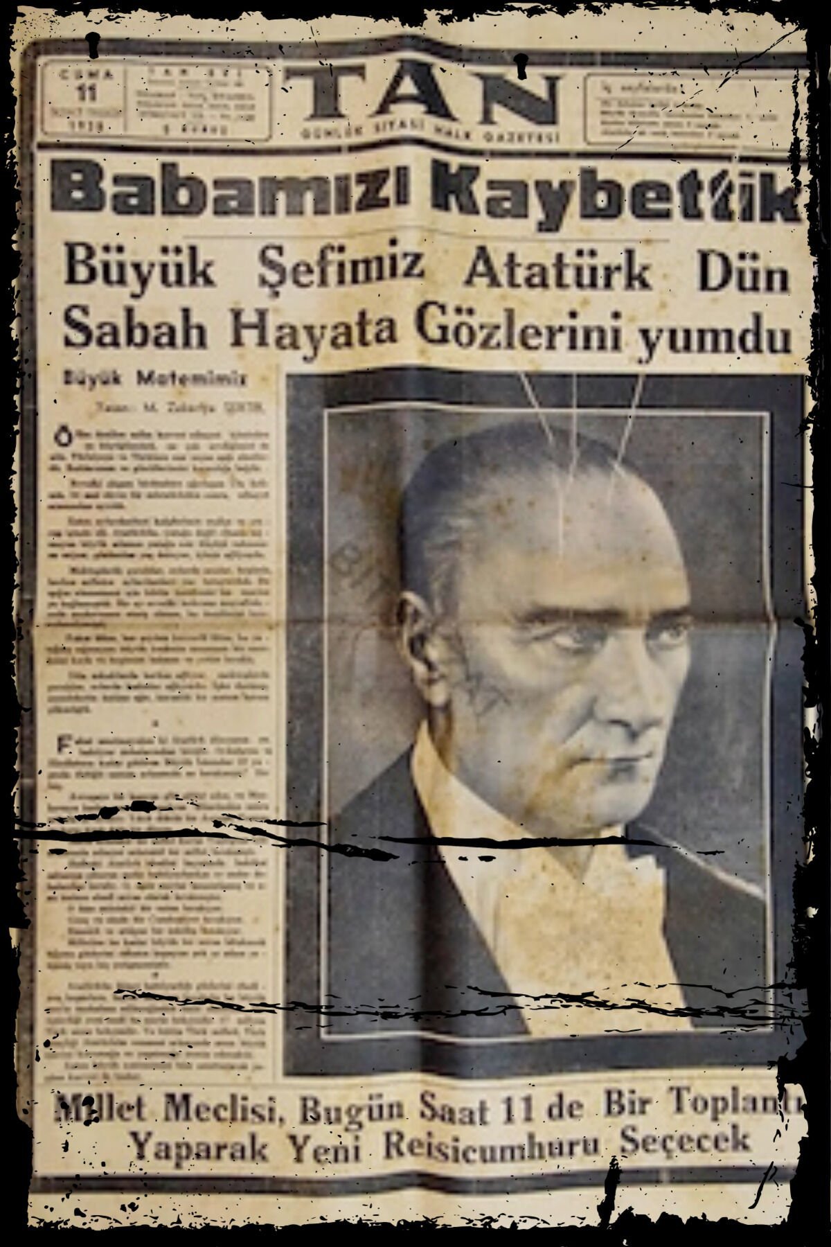 Babamızı Kaybettik Haber Sayfası Atatürk Retro Ahşap Poster