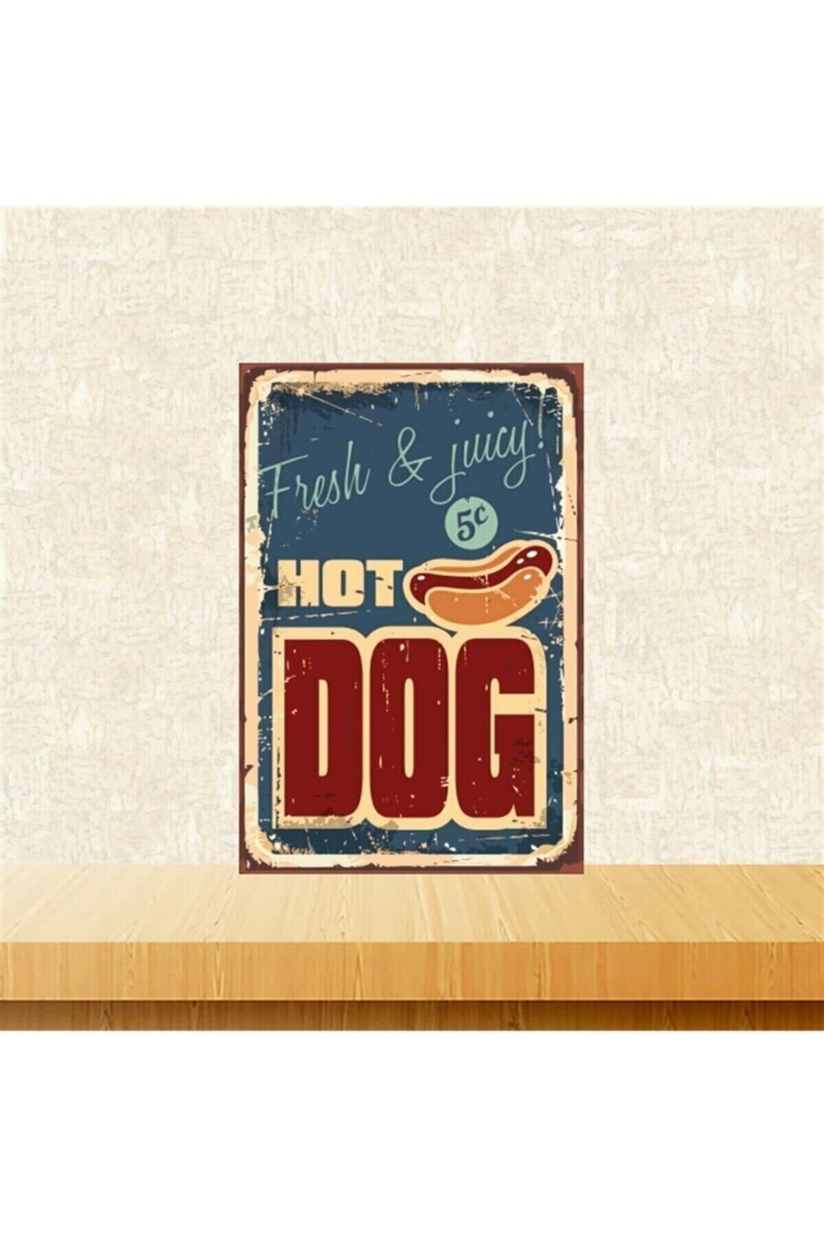 Hot Dog 20-30 Cm Retro Ahşap Tablo Tkfx5136