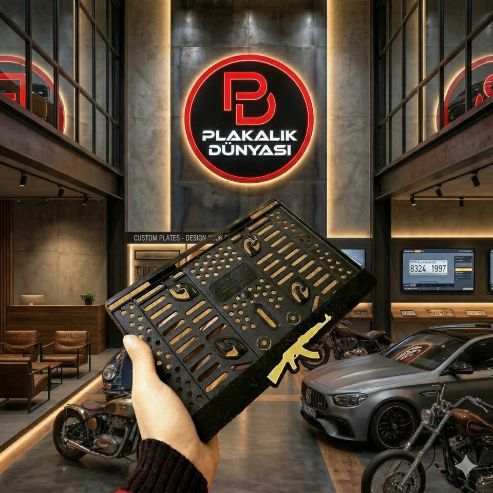 Silah Figürlü Motosiklet Plakalık – Pleksi Lazer Kesim Motor Plakalık