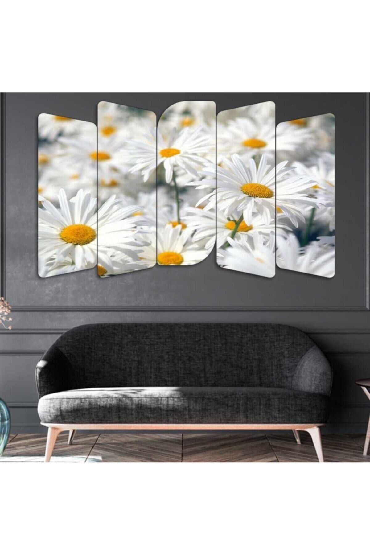 Beyaz Papatya - 5 Parçalı Tablo