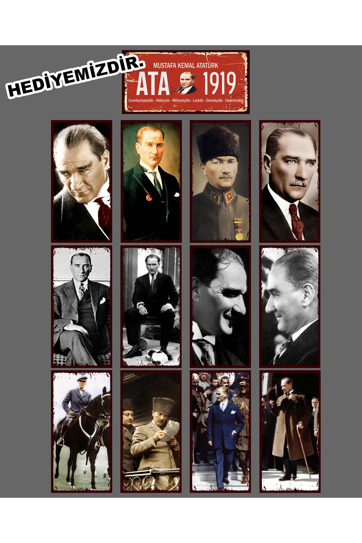 Atatürk Poster 10x20 Ebat Set 12 Adet Tablo Retro 1 Poster
