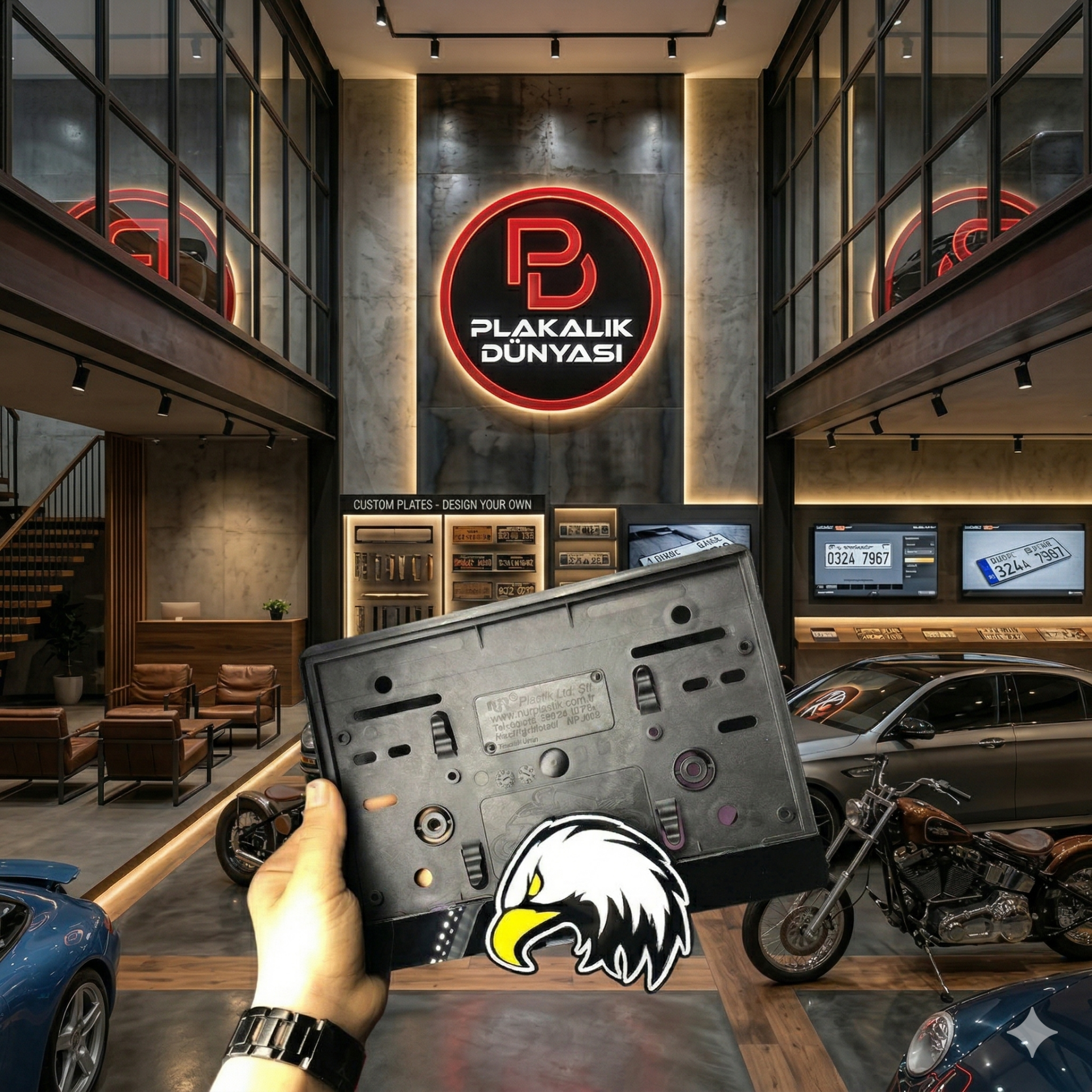 Kartal Figürlü Motosiklet Plakalık – Pleksi Lazer Kesim Motor Plakalık