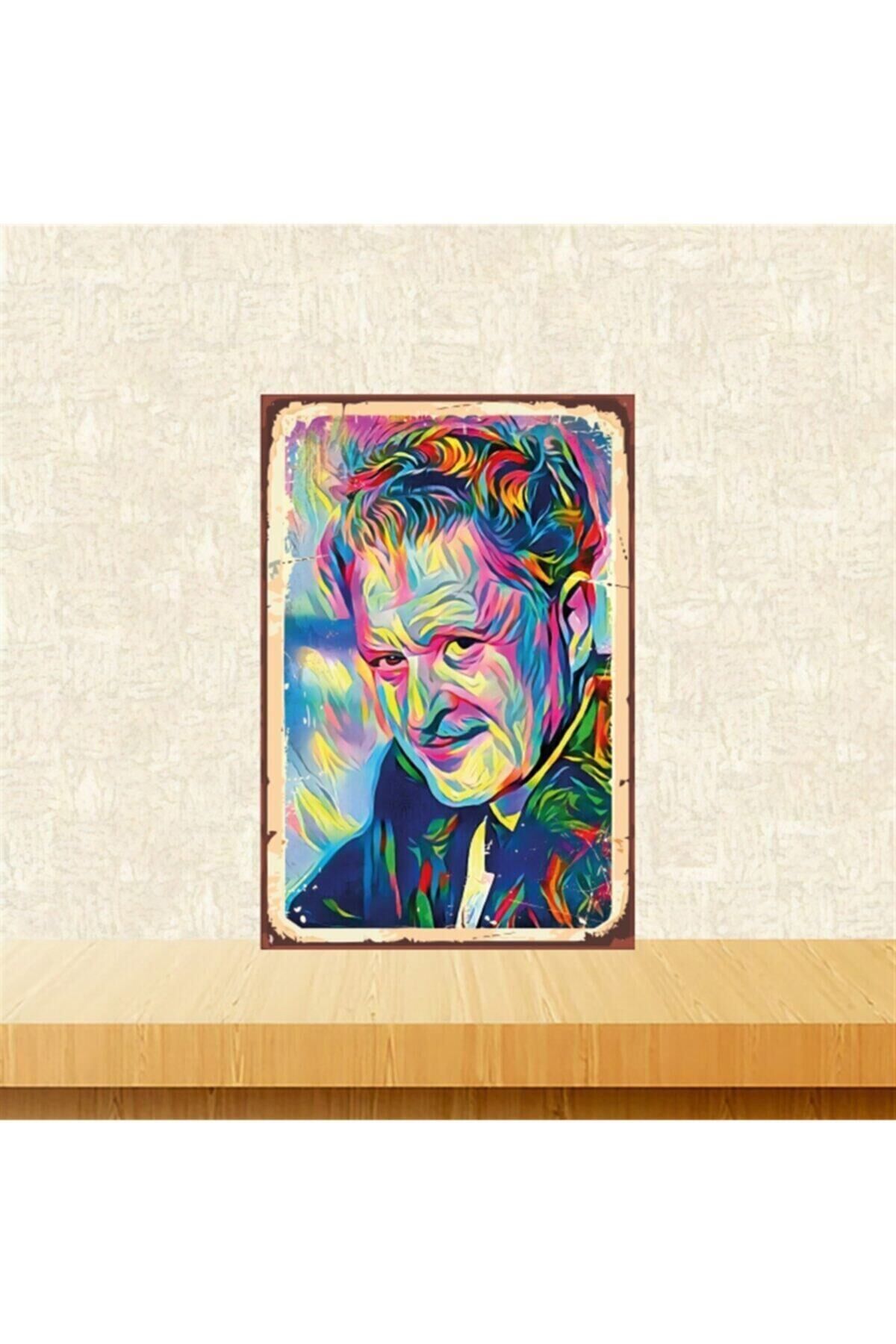 Nazım Hikmet Renkli Tasarımlı 20-30 Cm Retro Ahşap Tablo Tkfx4715