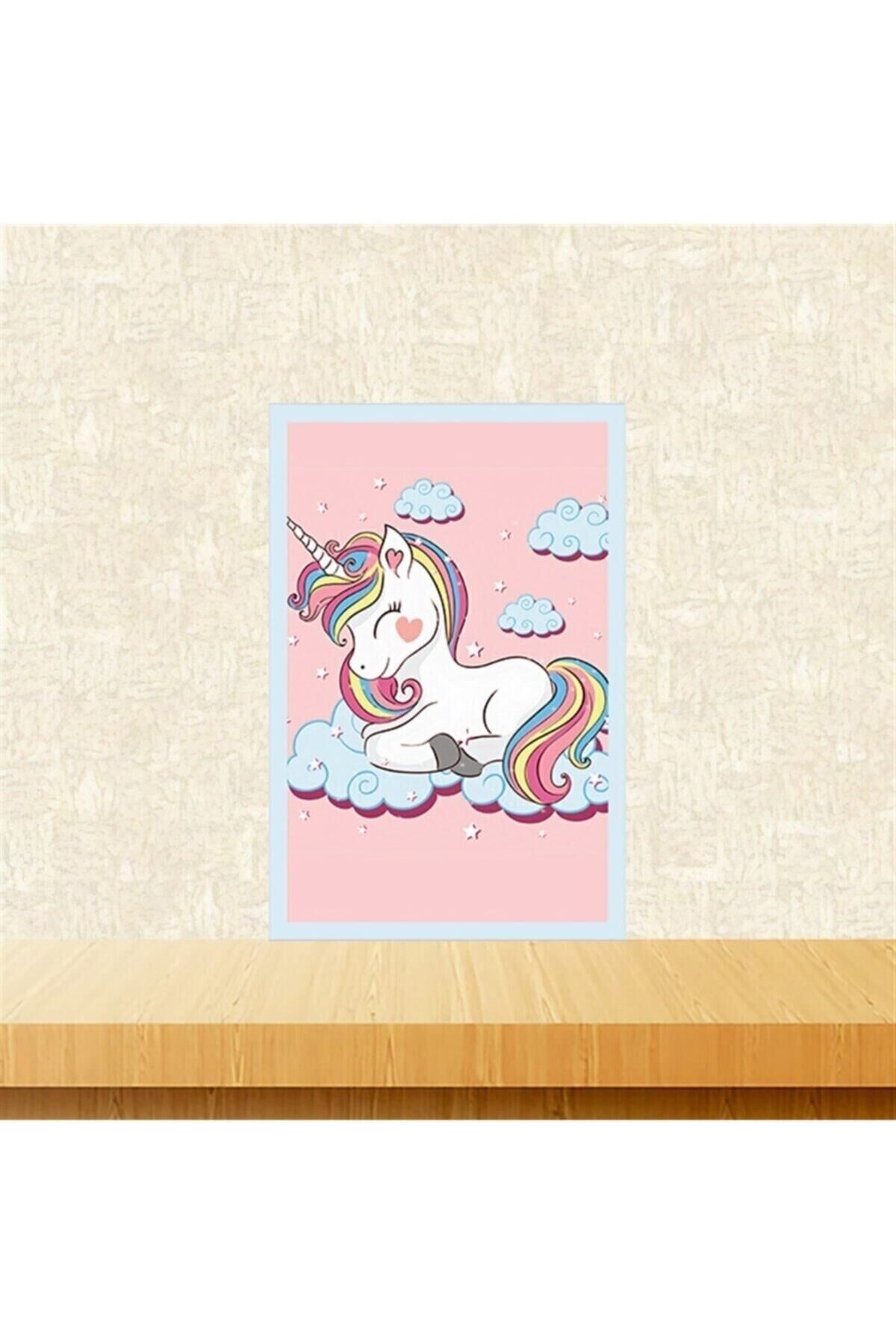 Uyuyan Unicorn Tasarımlı Retro Ahşap Tablo 20x30 Cm Tkfx5952