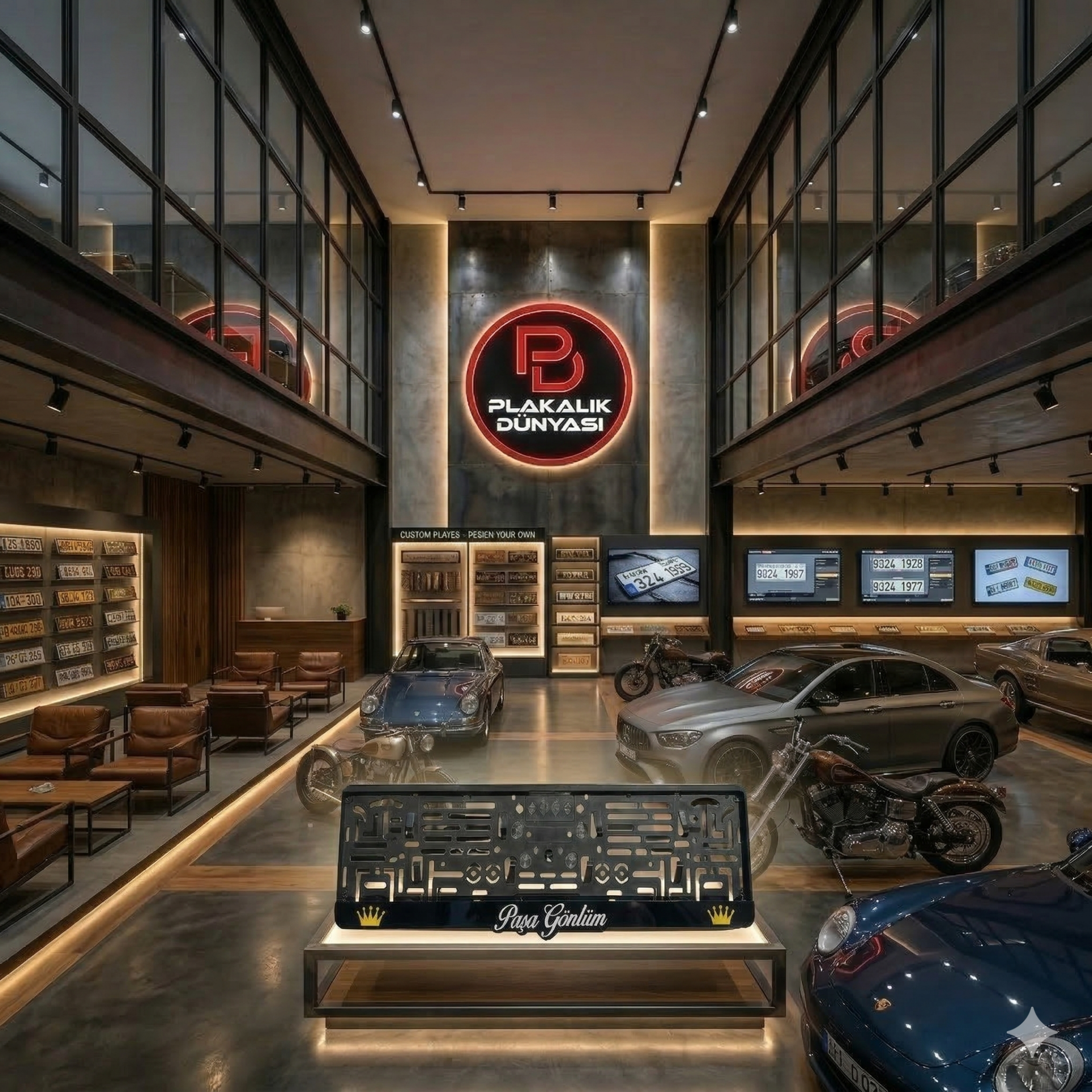 3D Aynalı Kral Taçlı Plakalık 2 Adet – Piano Black Pleksi Plaka Çerçevesi, Kişiye Özel