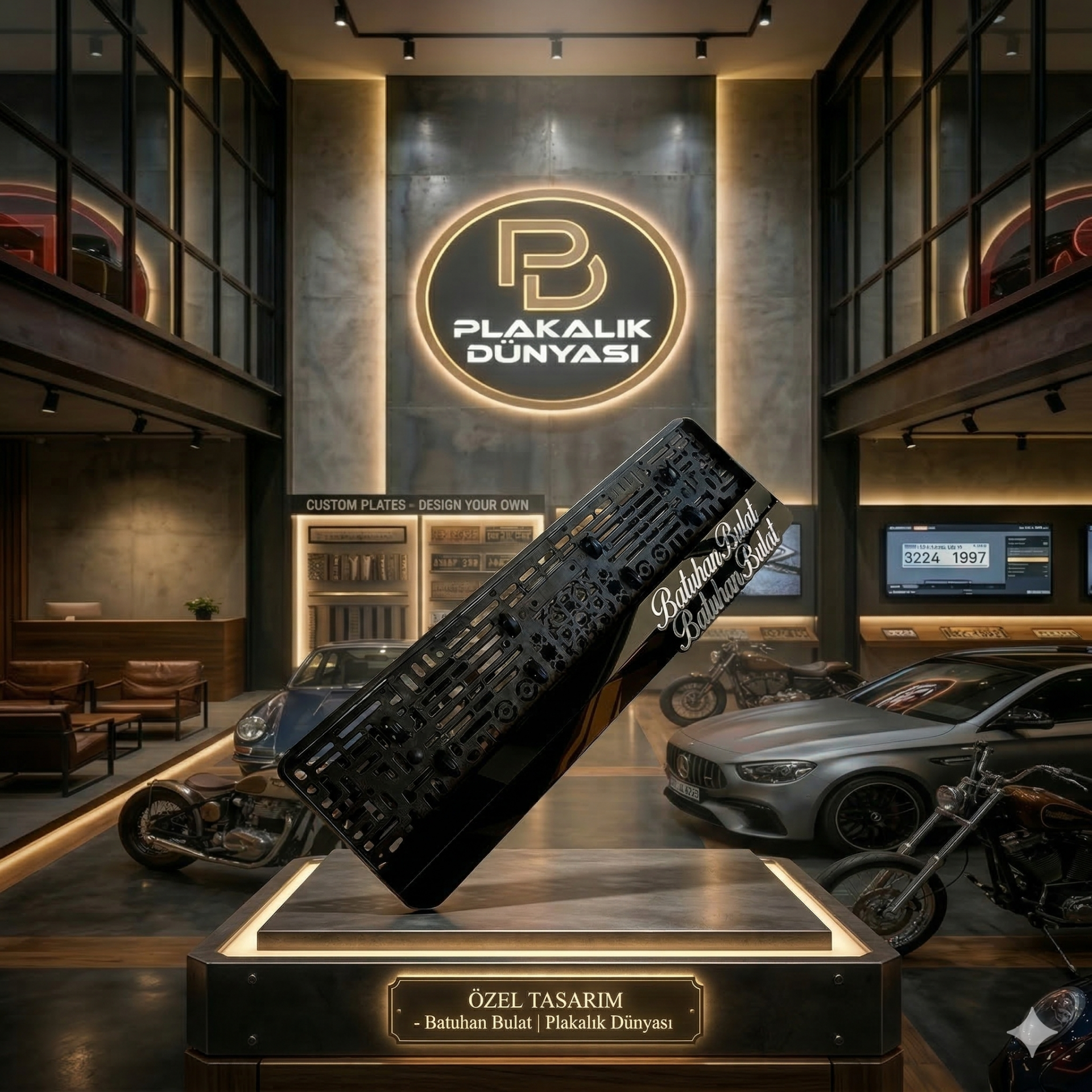 2 Adet 3D Aynalı Piano Black Plakalık – Lazer Kesim Pleksi Araç Plaka Çerçevesi