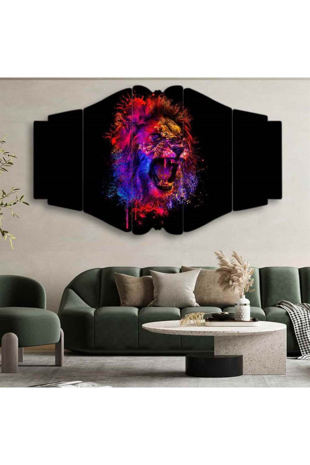 Aslanın Renkli Ruhu 5 Parçalı Tablo