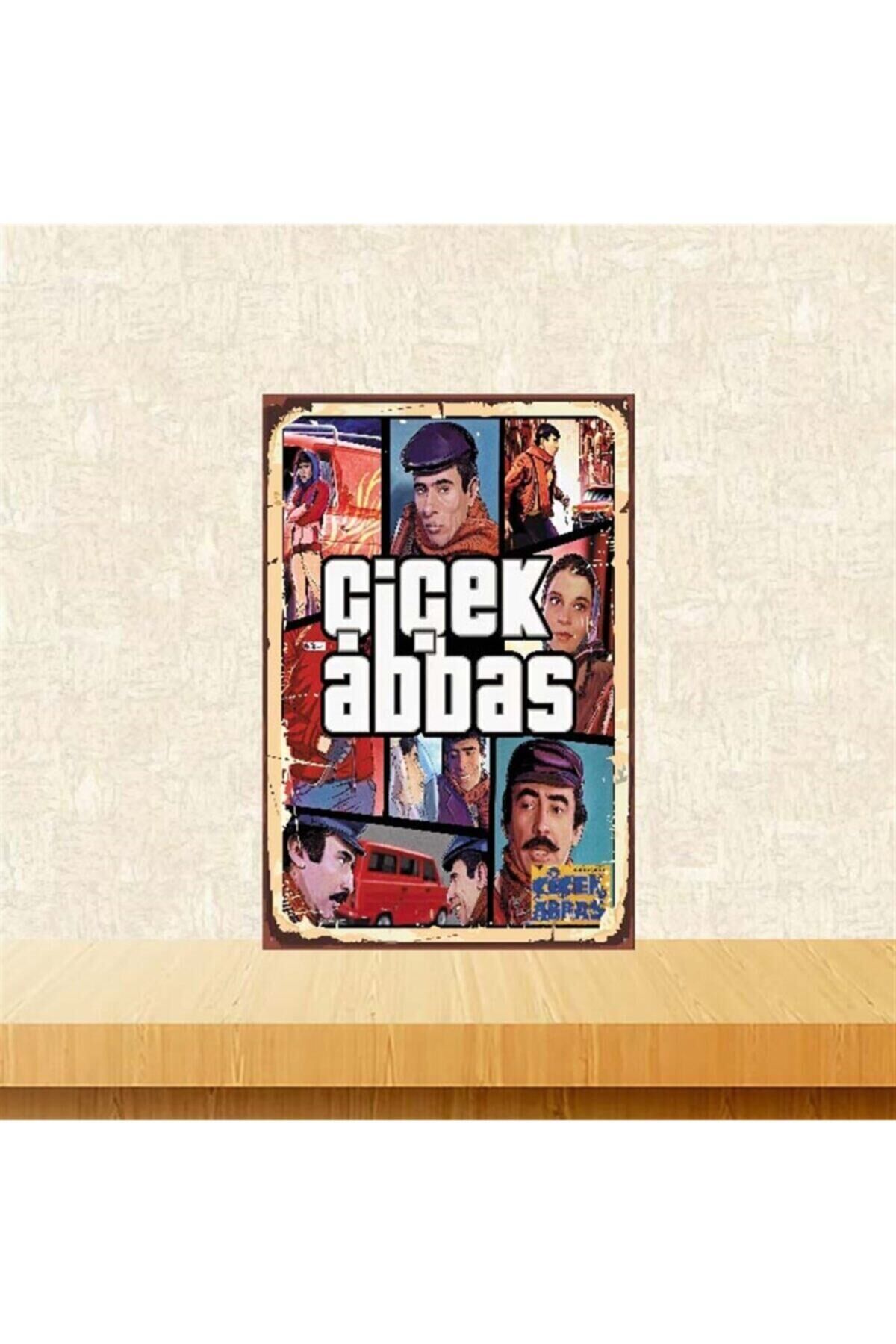 Çiçek Abbas 20-30 Cm Retro Ahşap Poster Tkfx4066