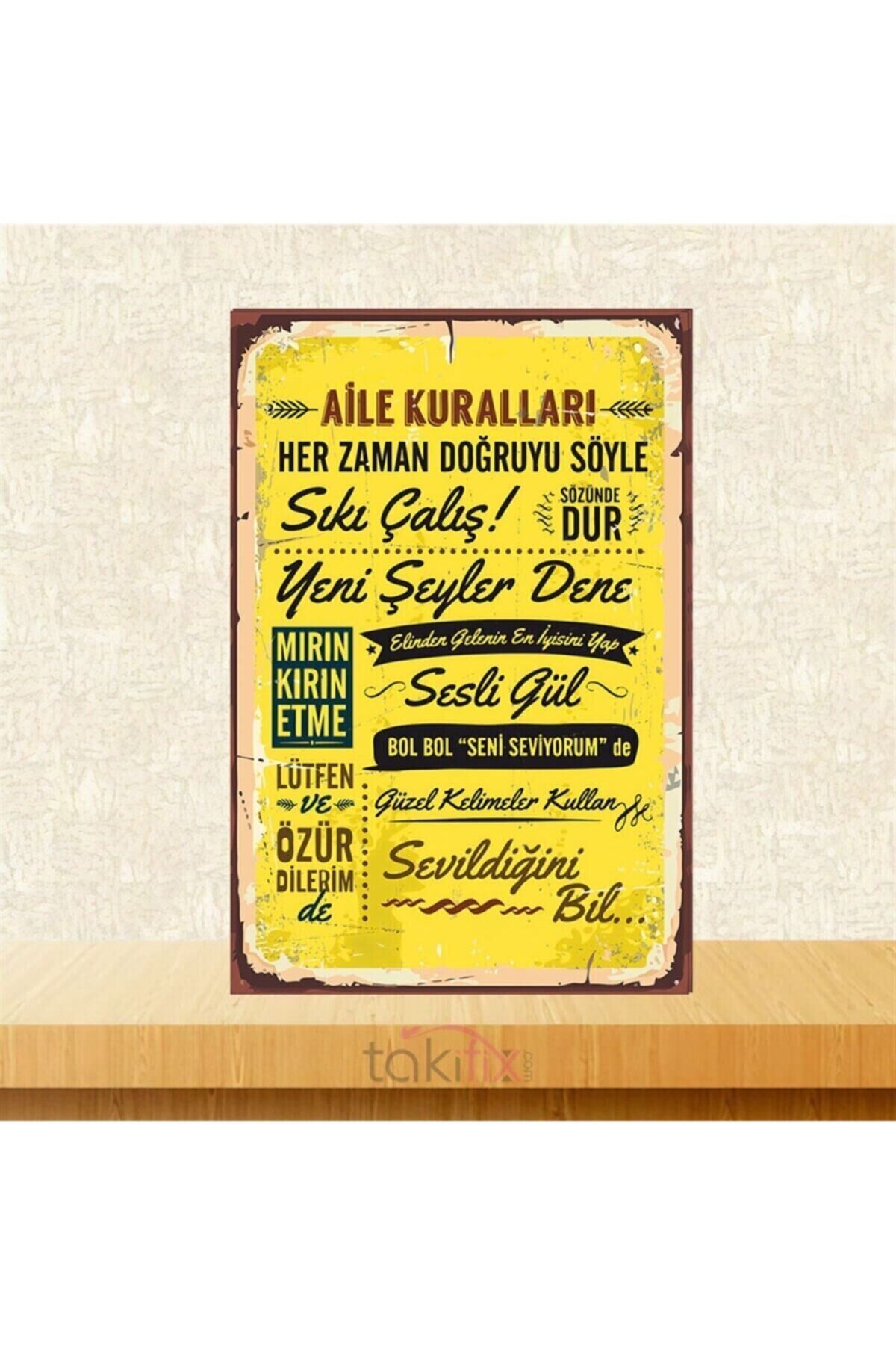 Aile Kuralları 20-30 cm Retro Ahşap Poster