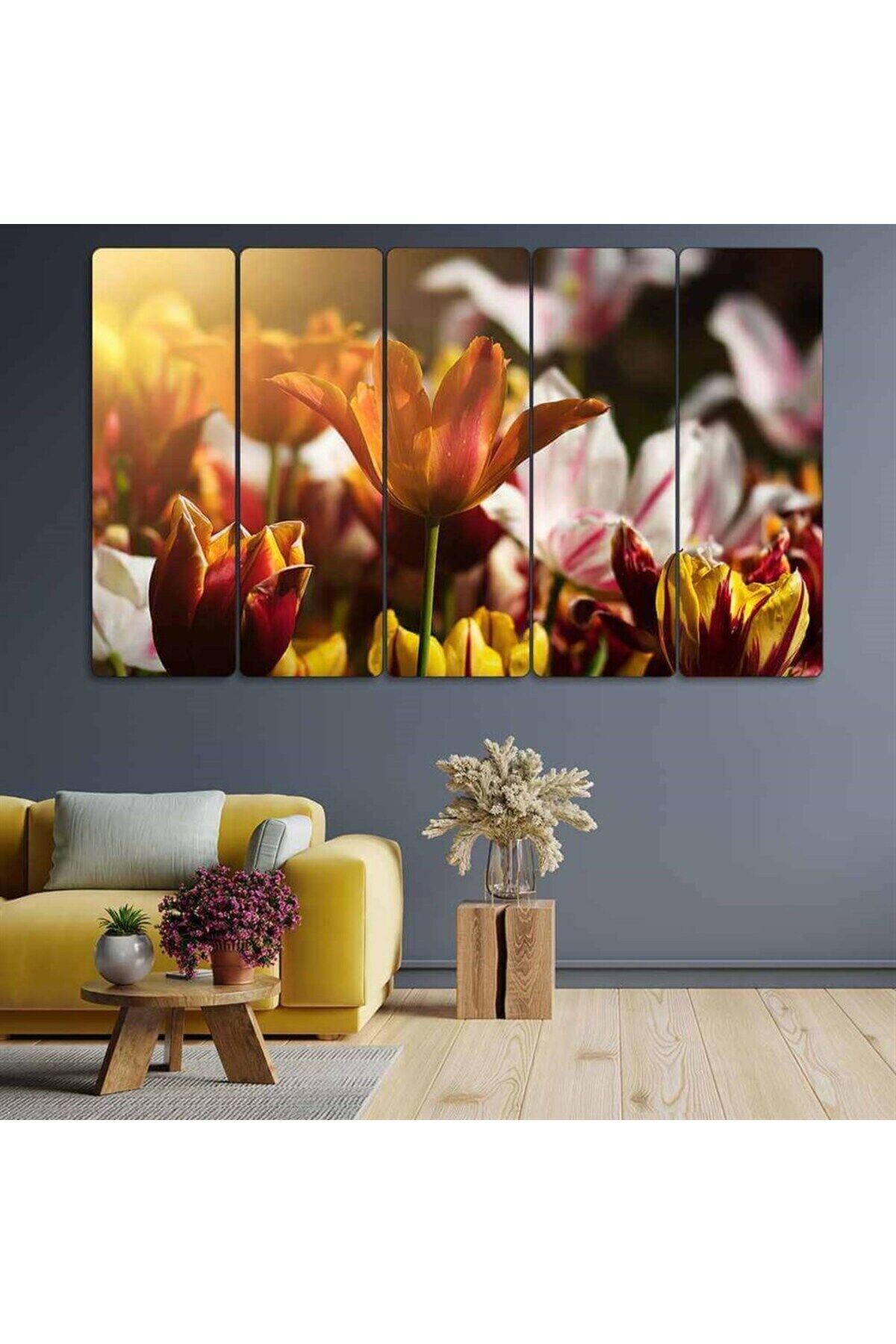 Renkli Laleler - 5 Parçalı Çiçek Tablo
