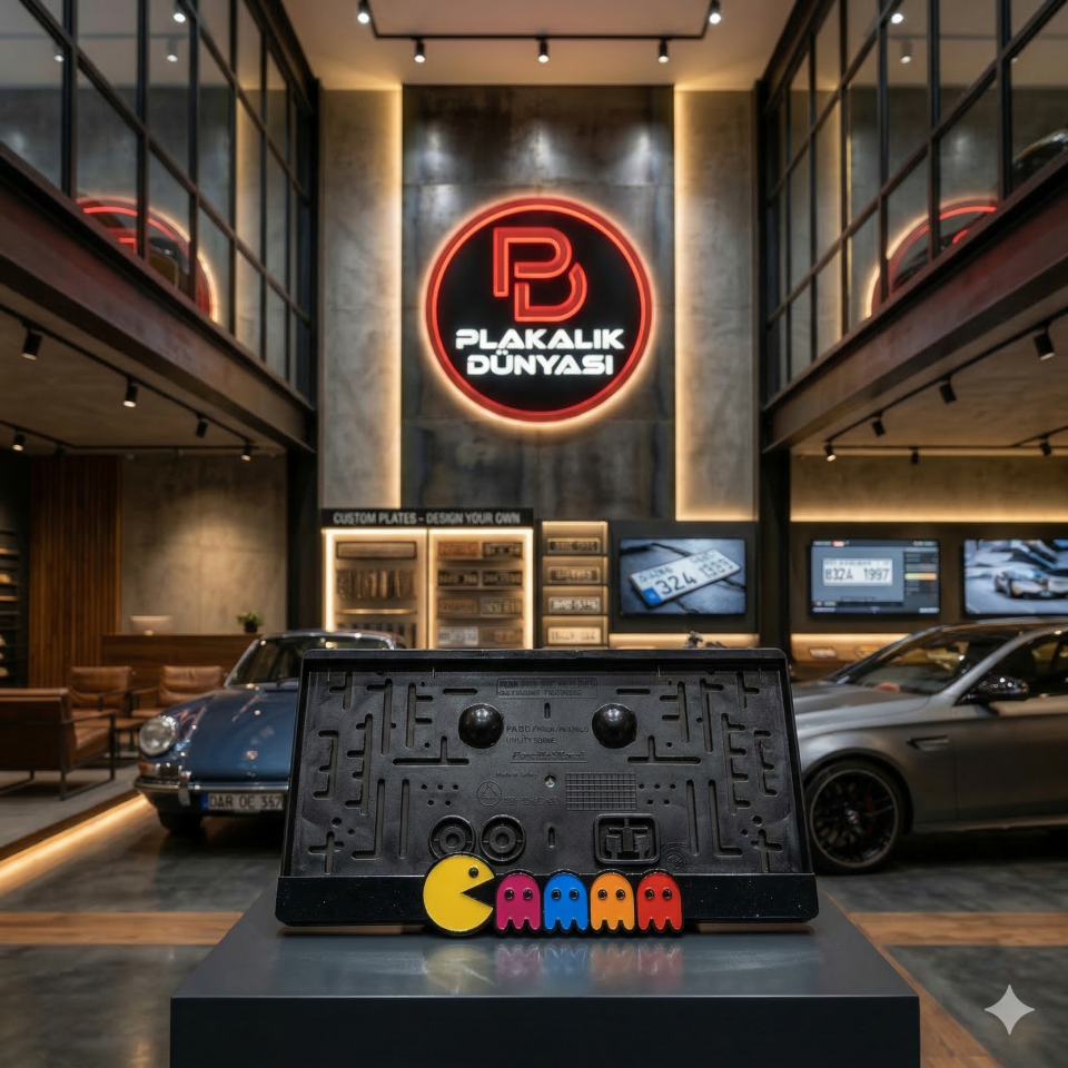 Pacman Kare Araç Plakalık  Plakalık – Lazer Kesim Pleksi Araç Plaka Aksesuarı
