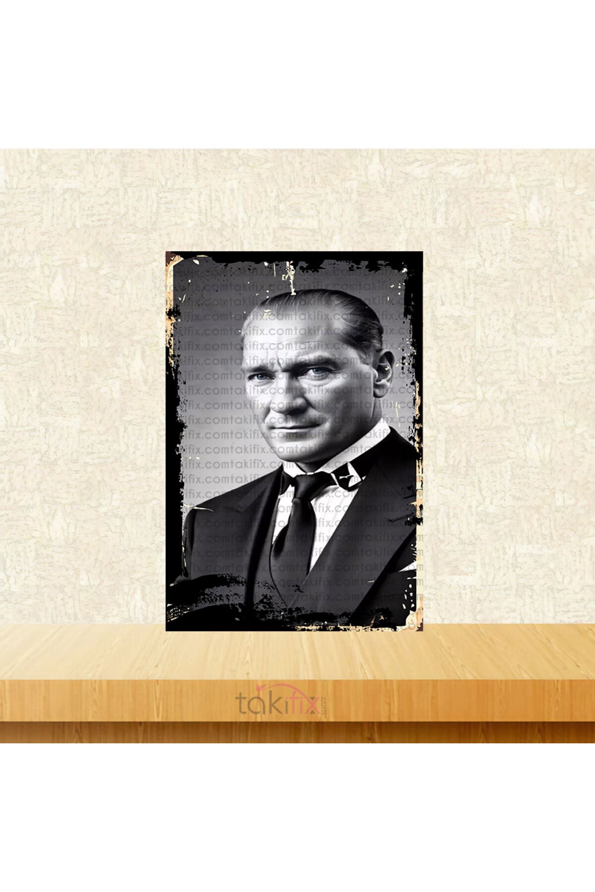 Mustafa Kemal Atatürk Tasarımlı 20x30 Cm Retro Ahşap Tablo