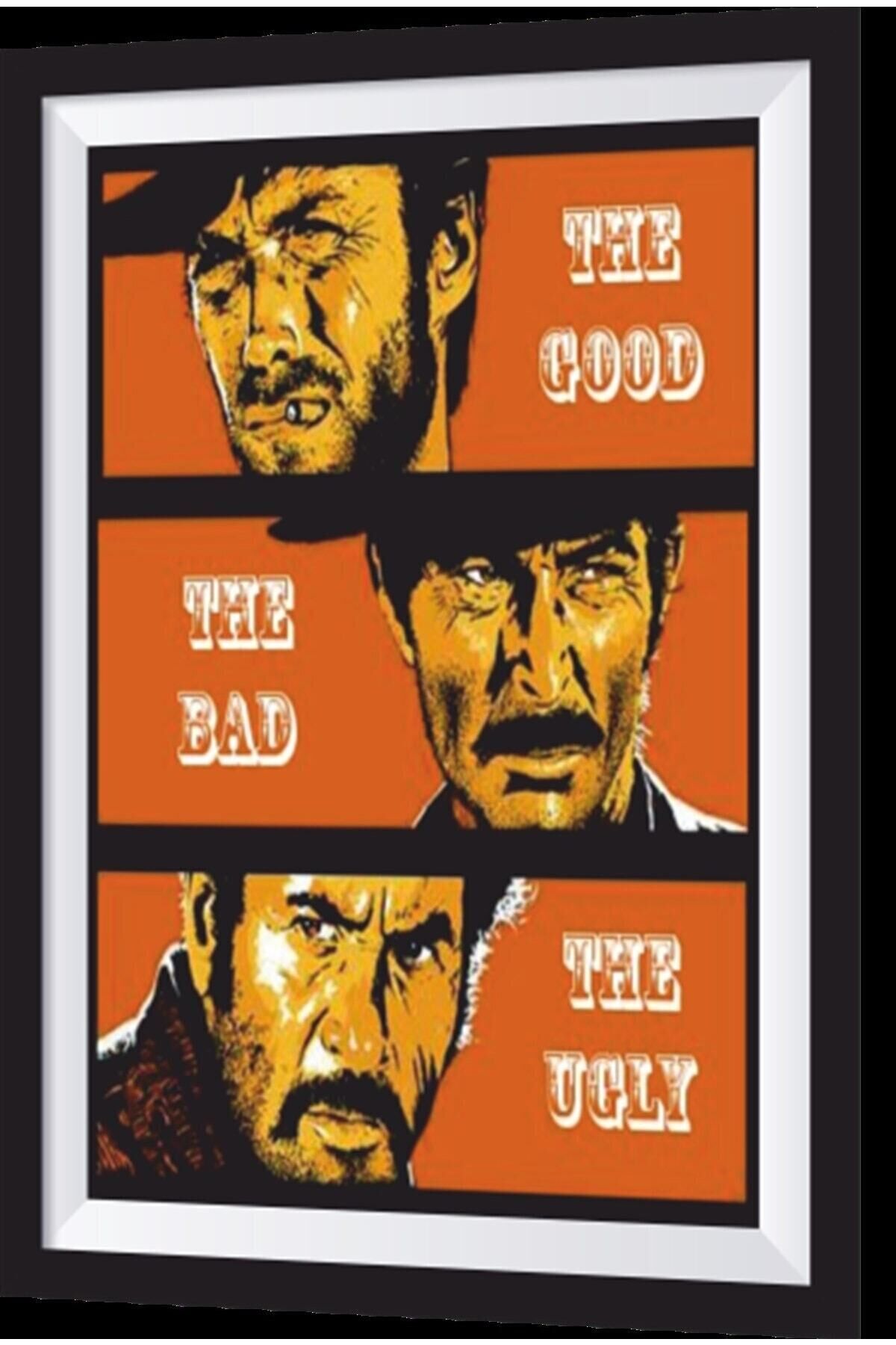 Iyi Kötü Çirkin Sinema Sanatsal Çerçeve Görünümlü Ahşap Tablo